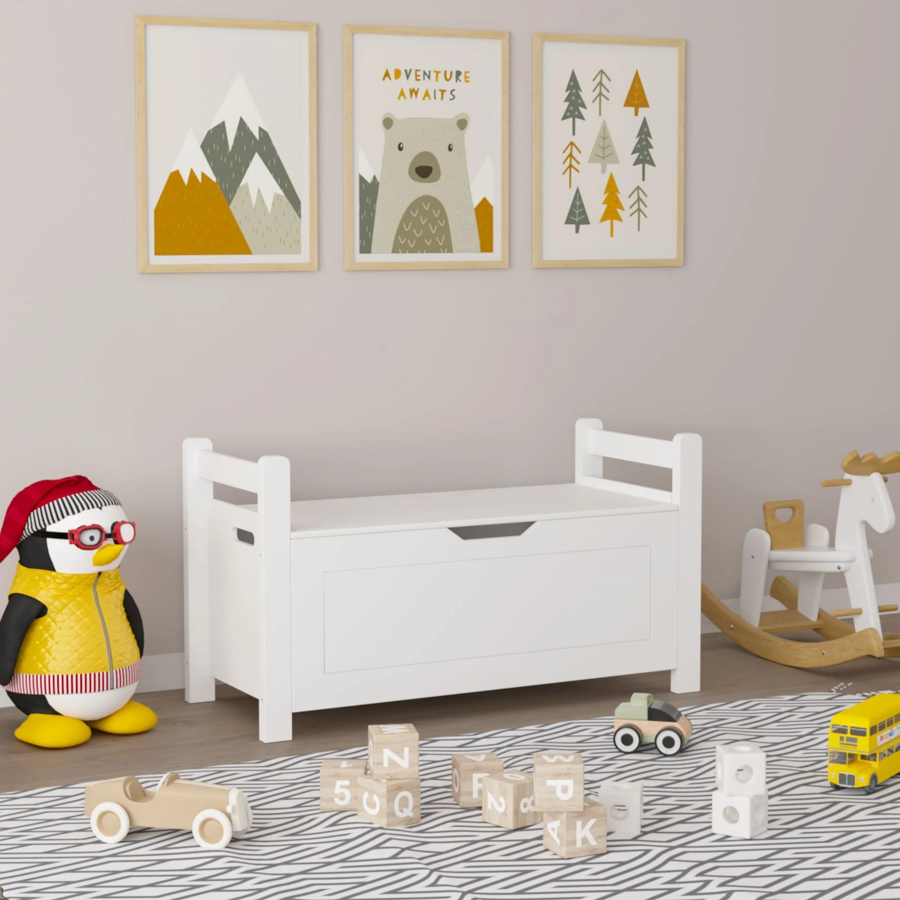 Toy Box Chest, Storage Trunk With Flip Top Lid And Safety Hinge - White - Image 2