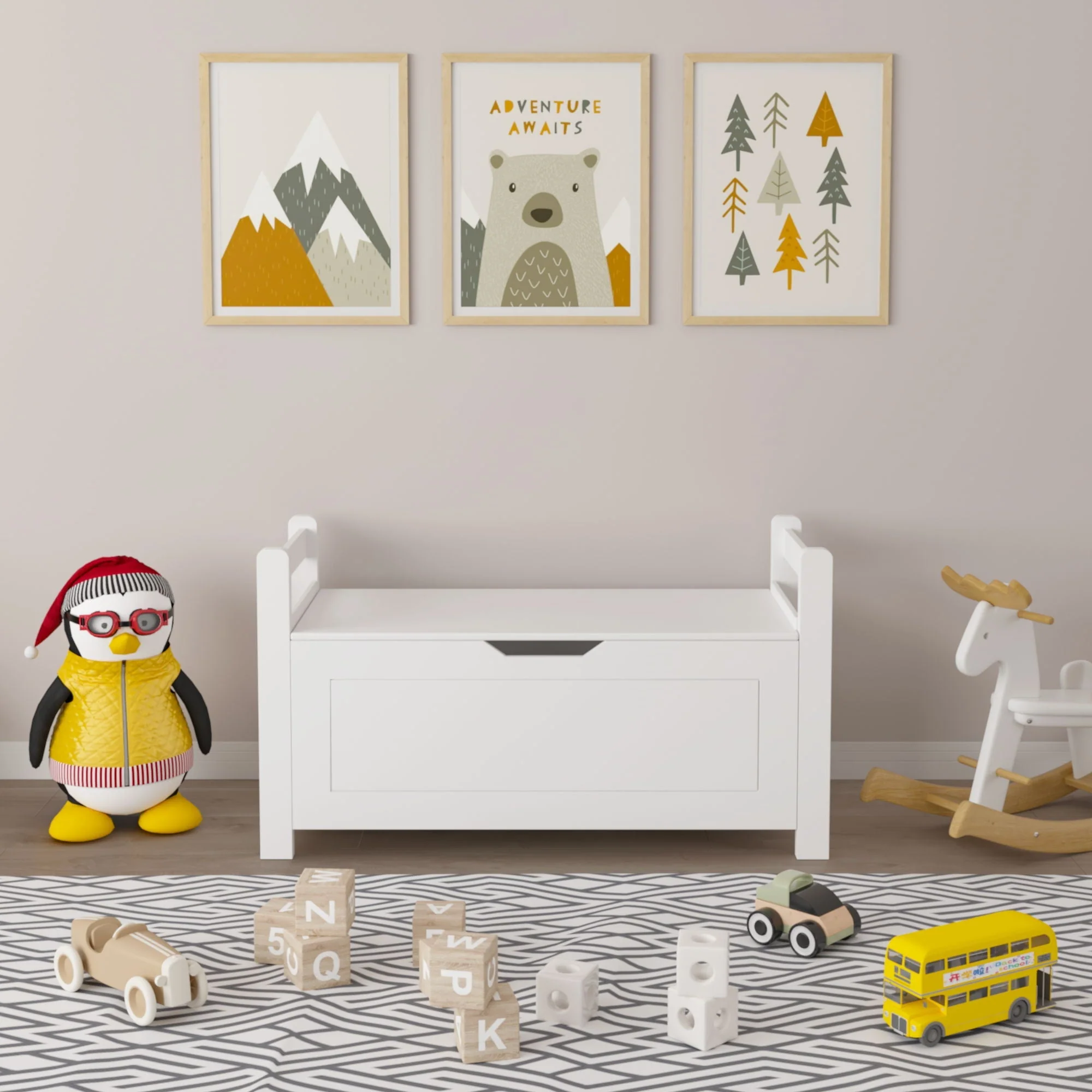 Toy Box Chest, Storage Trunk With Flip Top Lid And Safety Hinge - White - Image 3