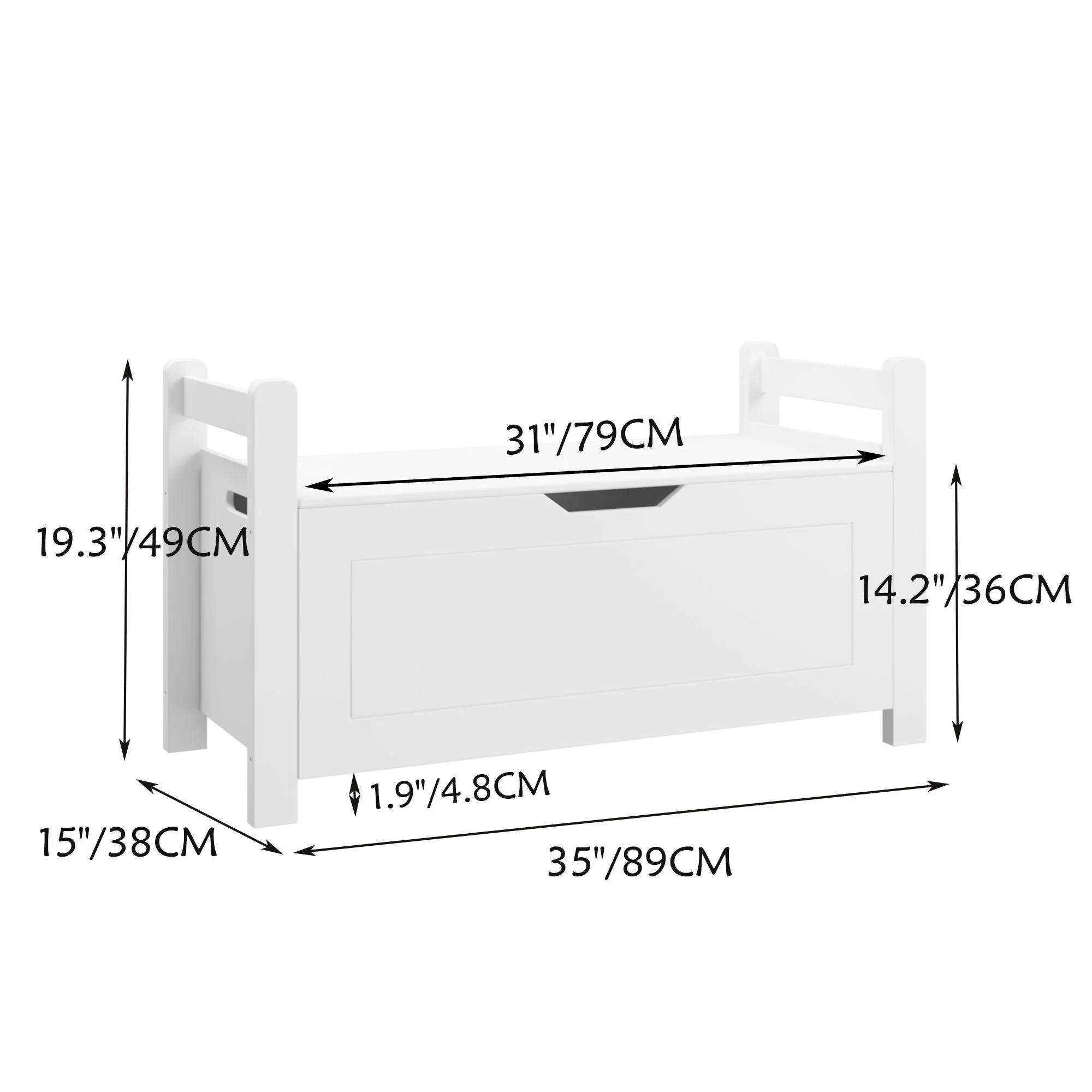 Toy Box Chest, Storage Trunk With Flip Top Lid And Safety Hinge - White - Image 4