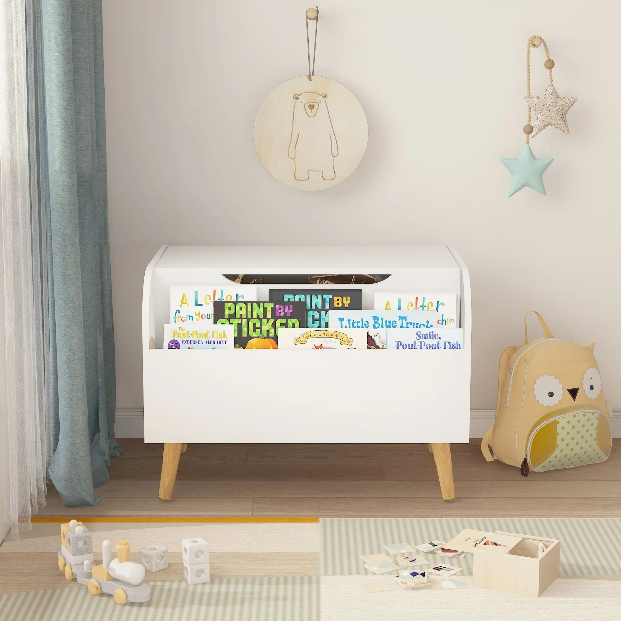 Toy Box With Front Bookshelf, Flip Top Lid, Safety Hinge For Kids Room Organization - White - Image 3