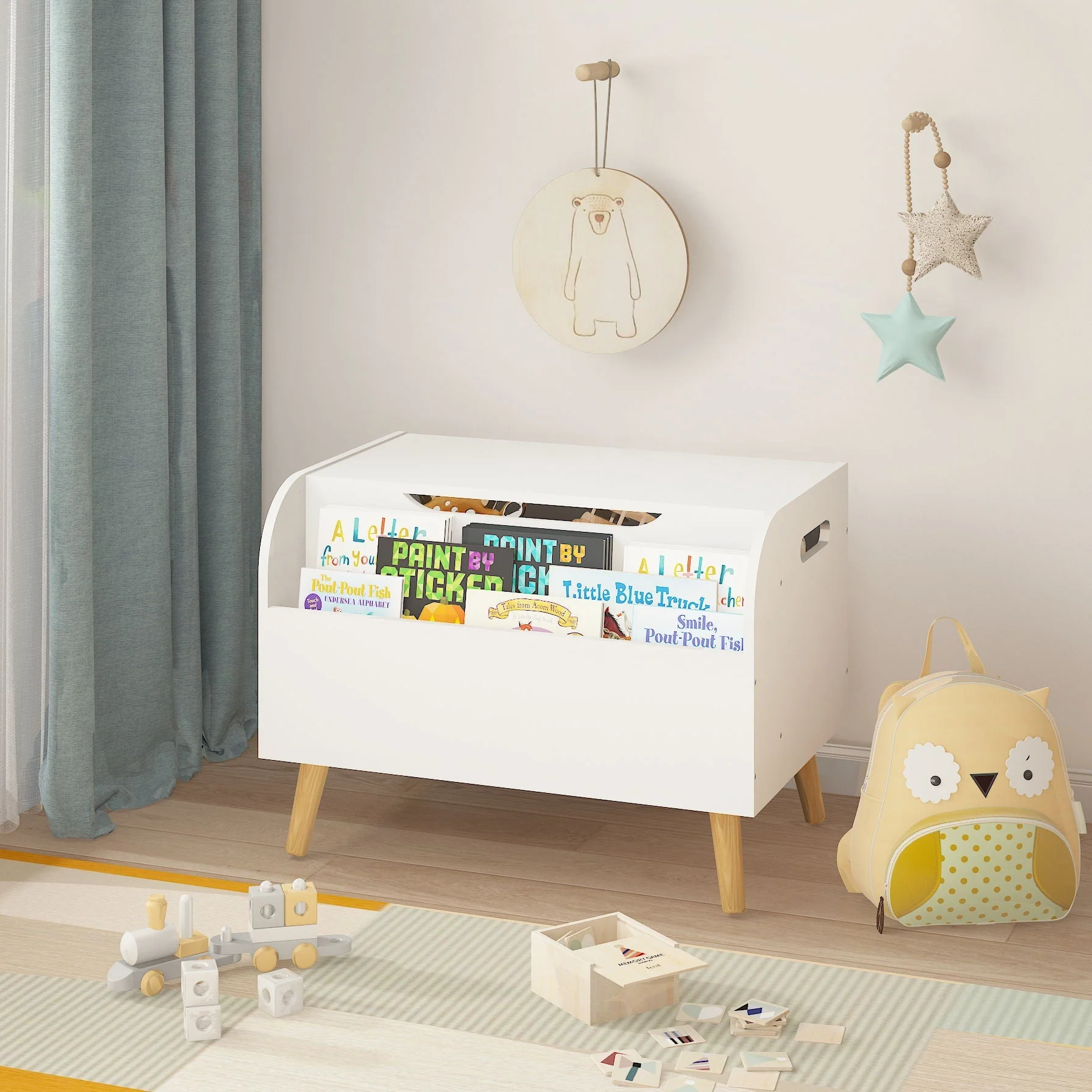 Toy Box With Front Bookshelf, Flip Top Lid, Safety Hinge For Kids Room Organization - White - Image 4