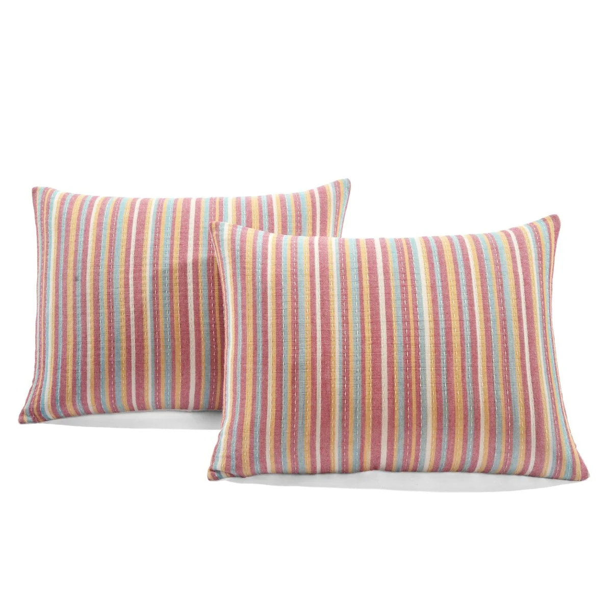 Tracy Stripe Pick Stitch Kantha Yarn Dyed Cotton Woven Quilt/Coverlet Set - Image 5