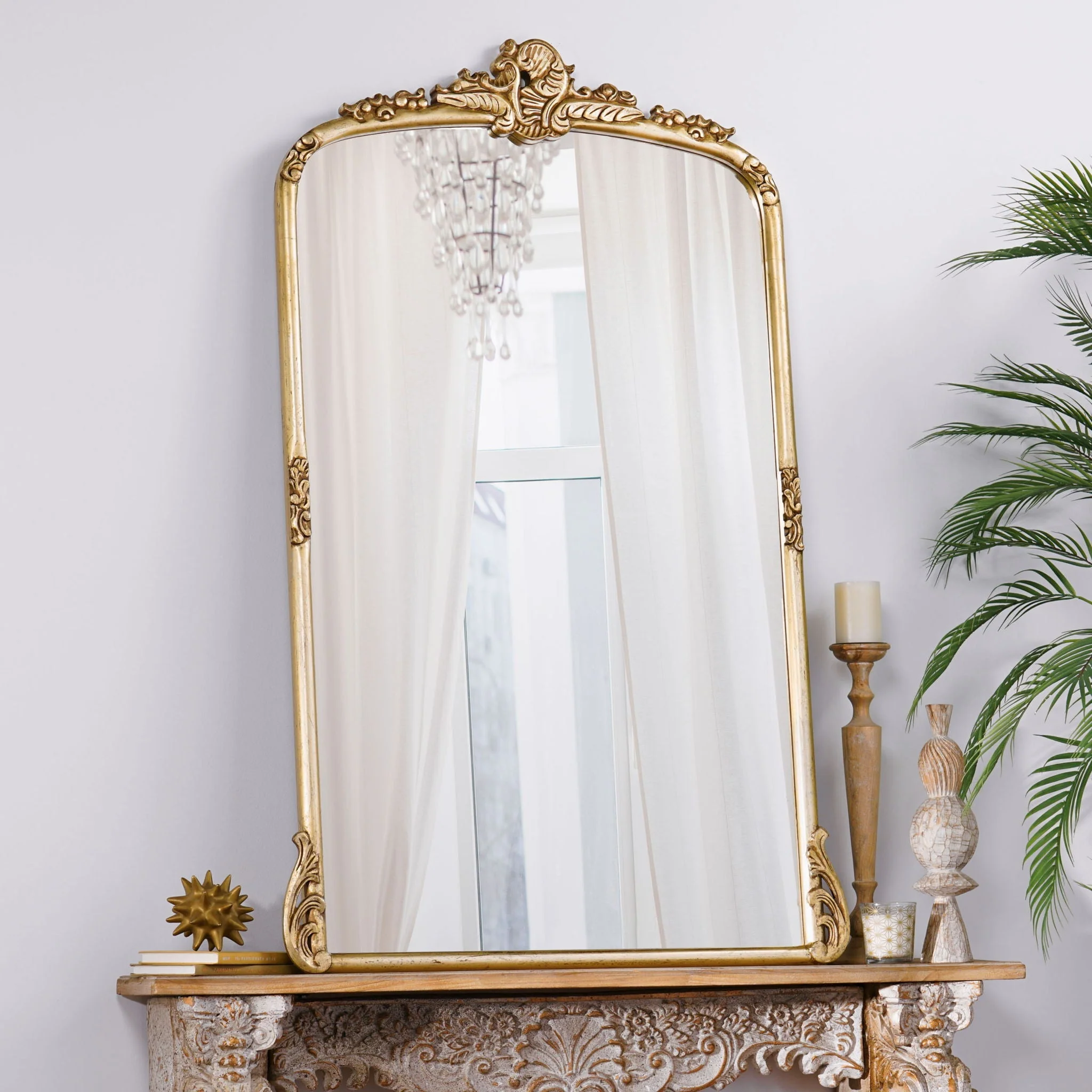 Traditional Handcrafted Over Mantle Mirror - Antique Gold - Image 2