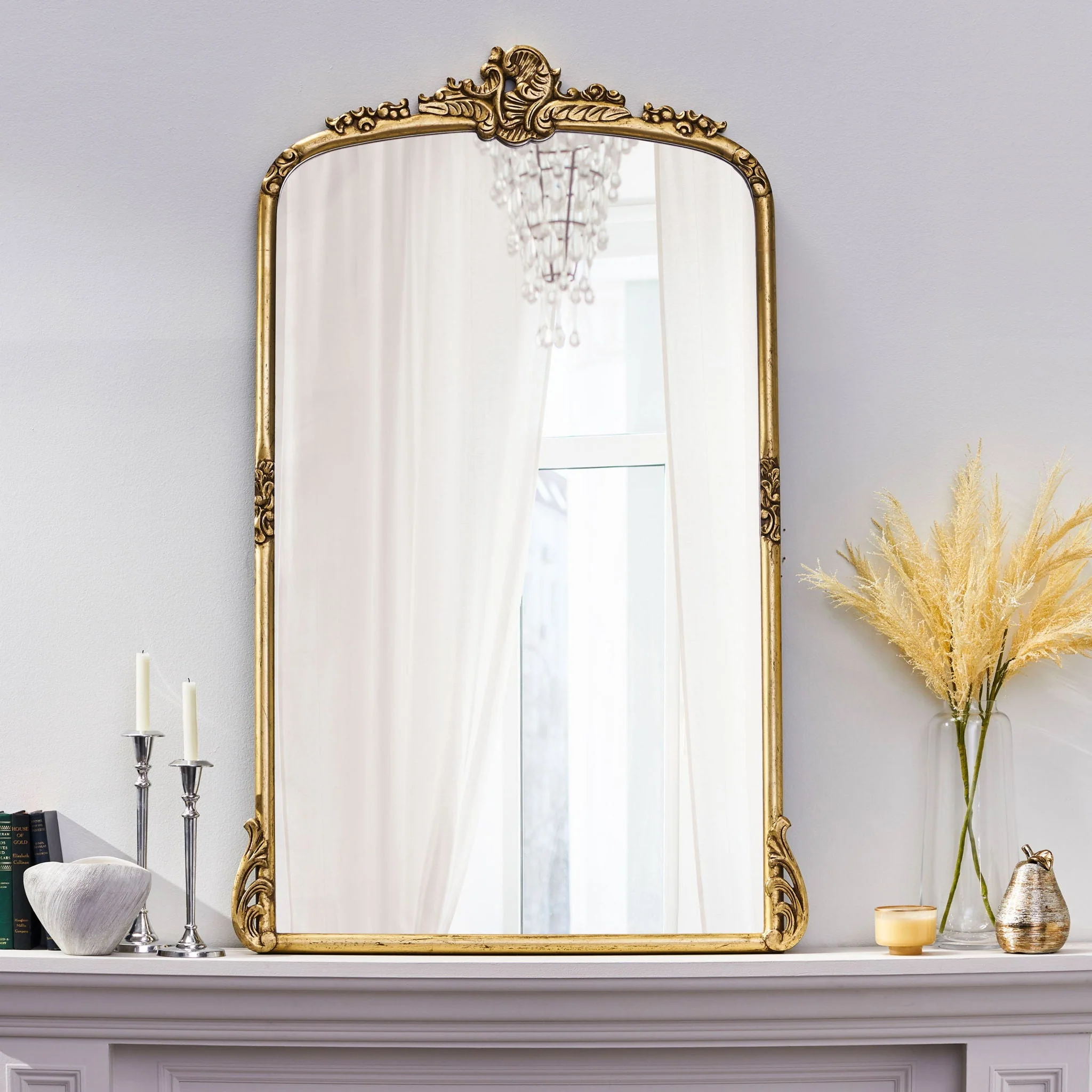 Traditional Handcrafted Over Mantle Mirror - Antique Gold - Image 3