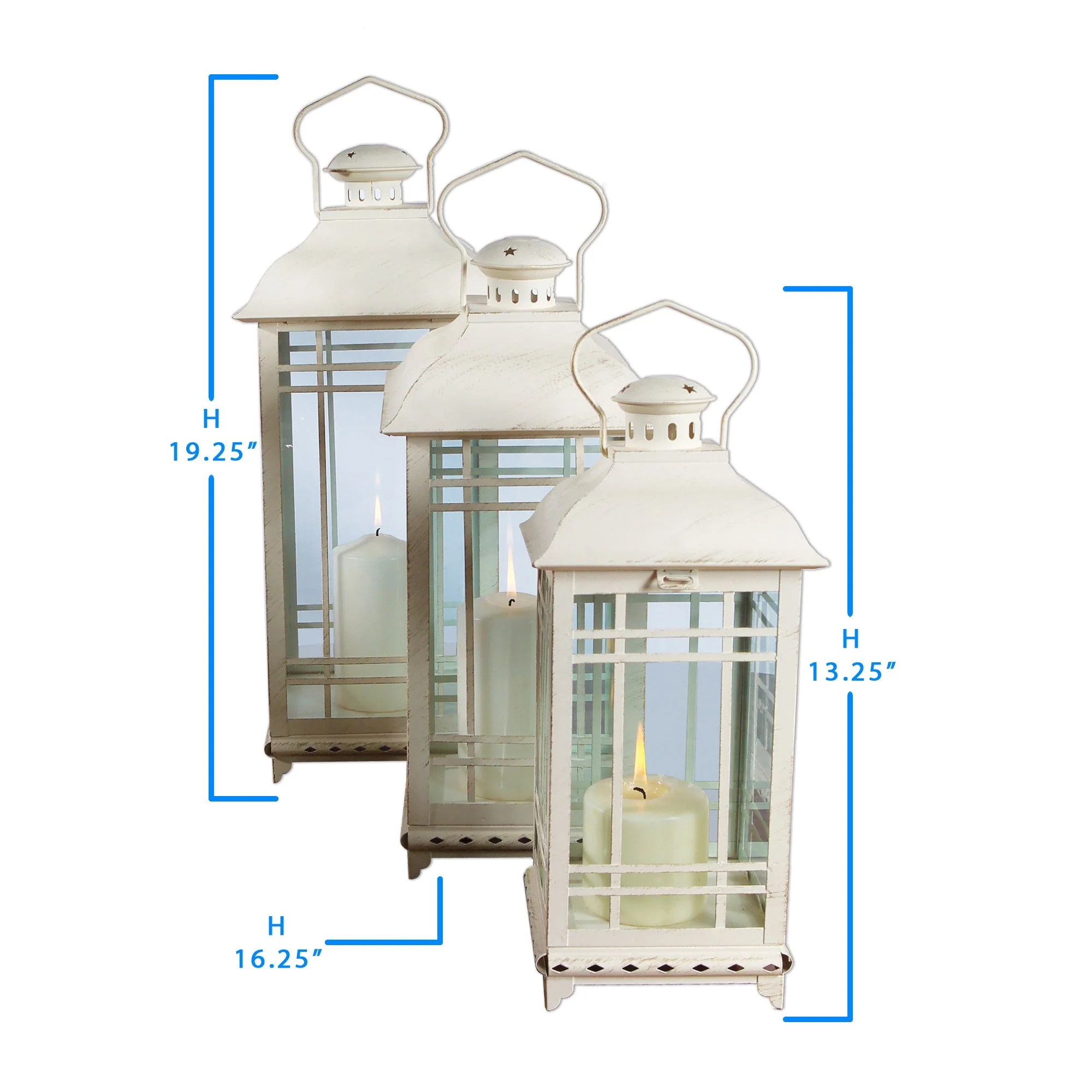 Traditional Ivory Metal Lantern (Set of 3) - Image 2