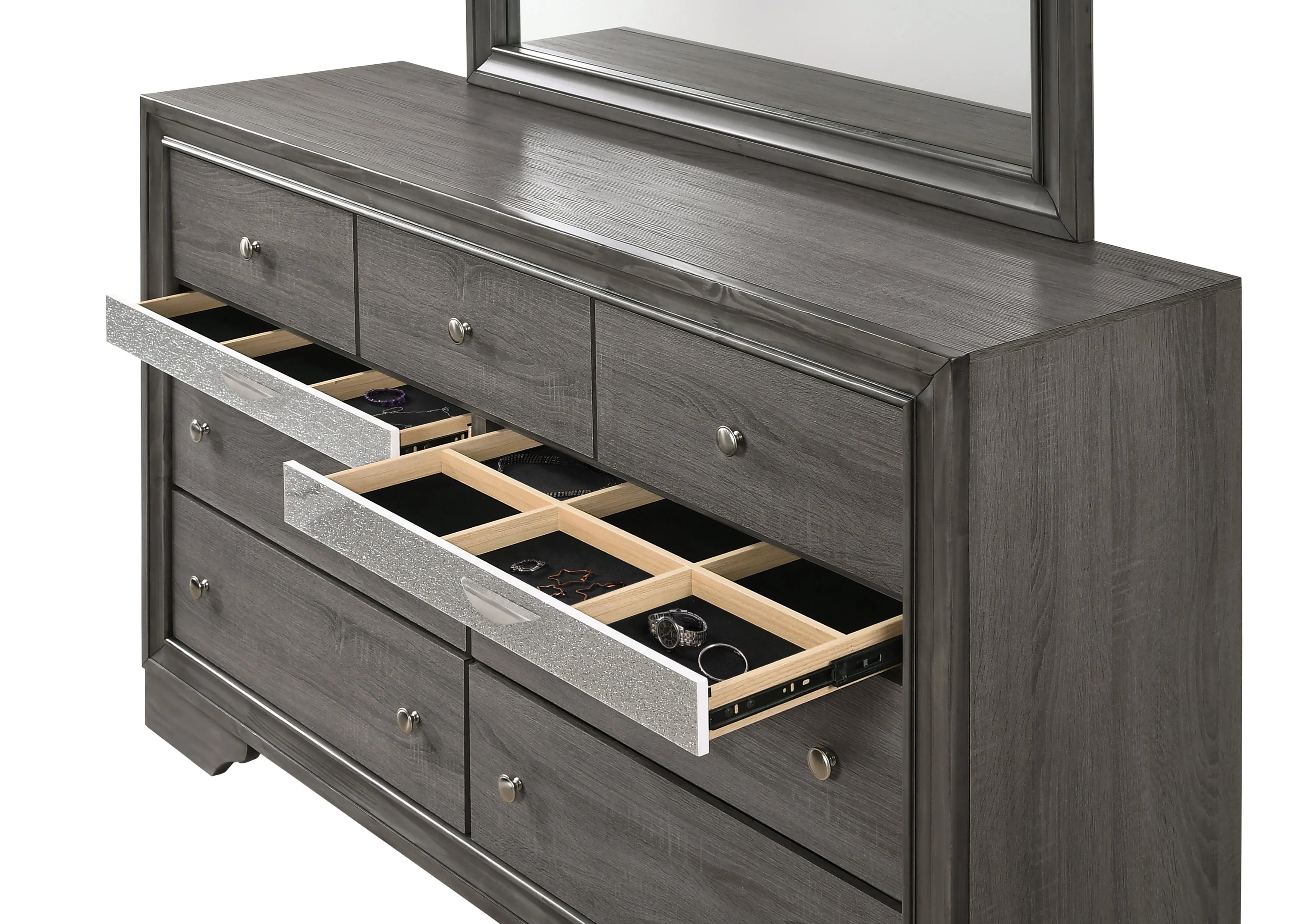 Traditional Queen 5 PC Storage Bedroom Set in Gray Wood - Image 15