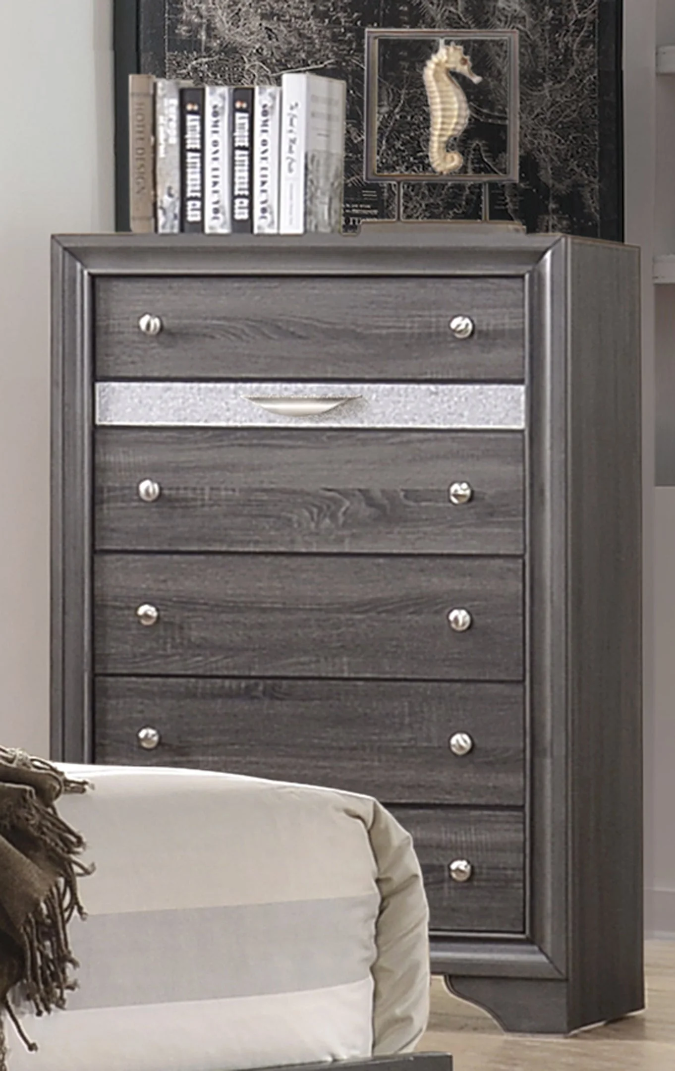 Traditional Queen 5 PC Storage Bedroom Set in Gray Wood - Image 18