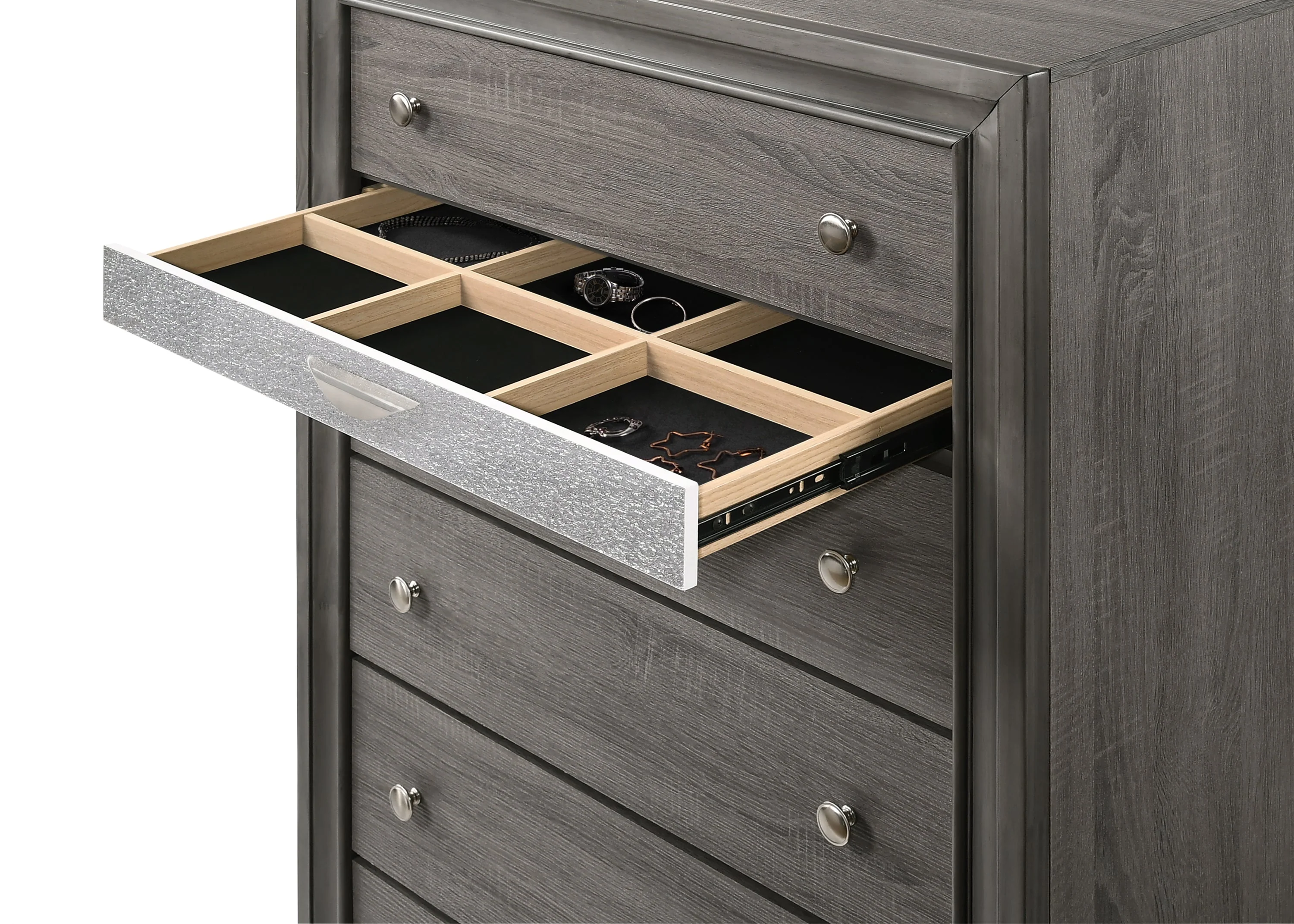 Traditional Queen 5 PC Storage Bedroom Set in Gray Wood - Image 19
