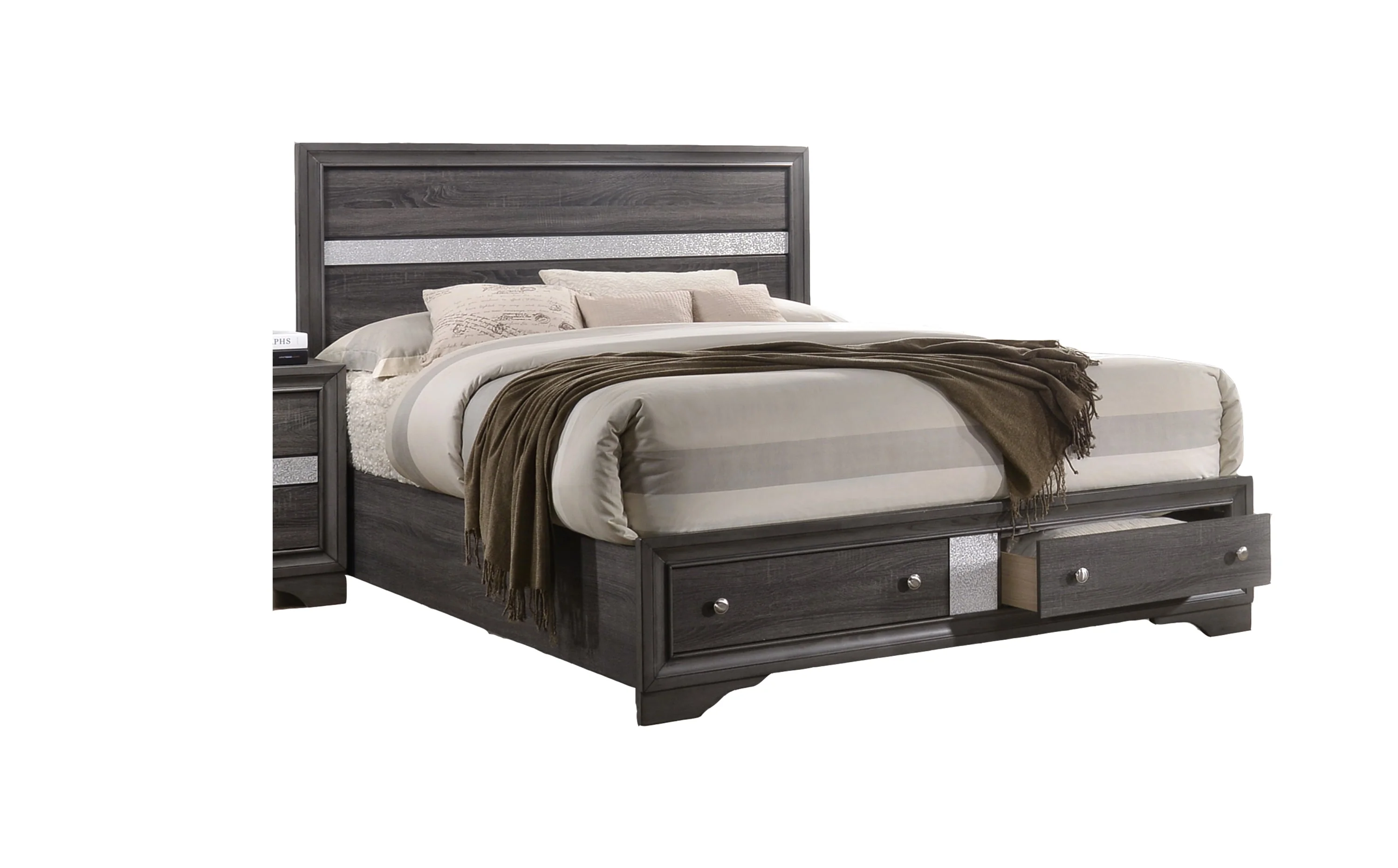 Traditional Queen 5 PC Storage Bedroom Set in Gray Wood - Image 2