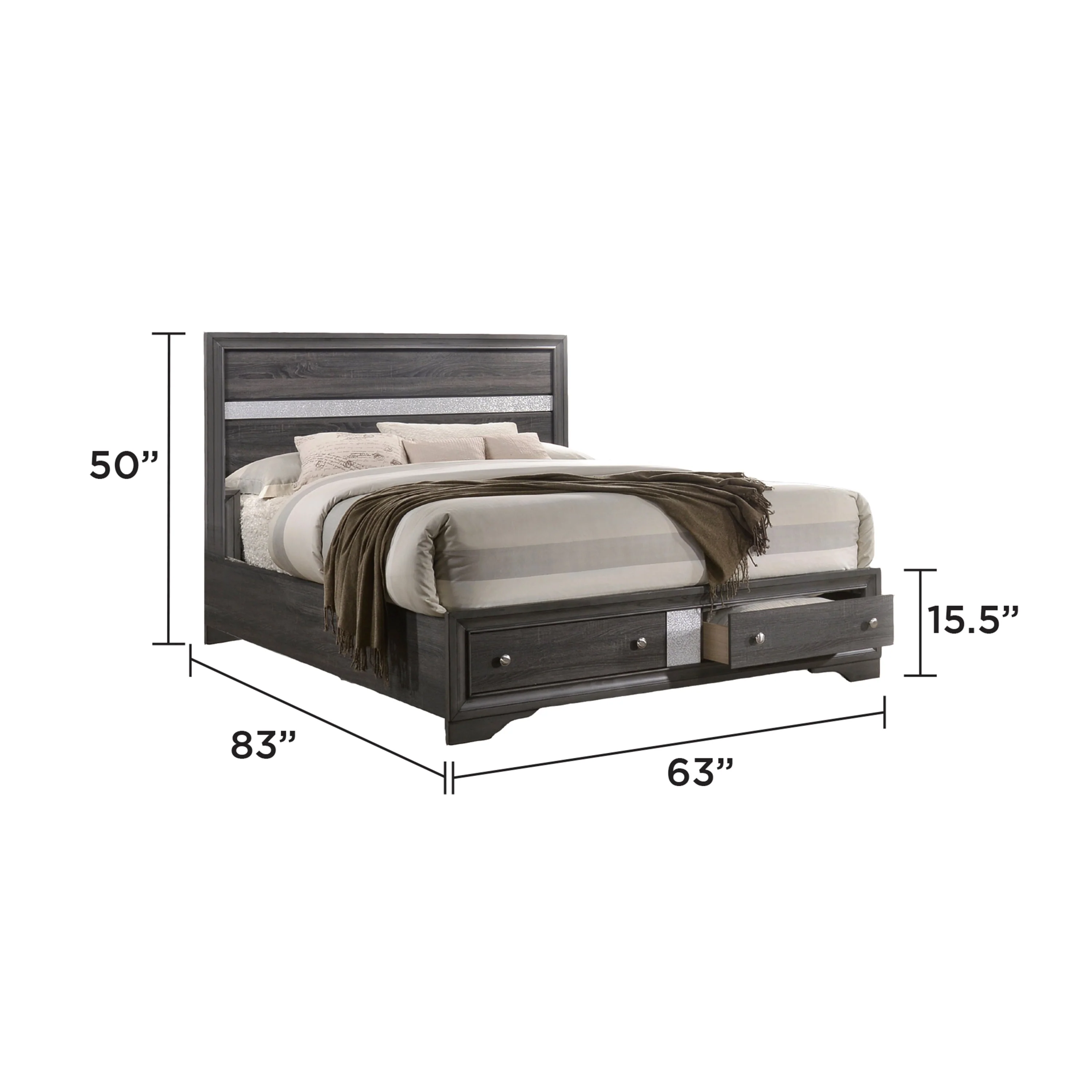 Traditional Queen 5 PC Storage Bedroom Set in Gray Wood - Image 3