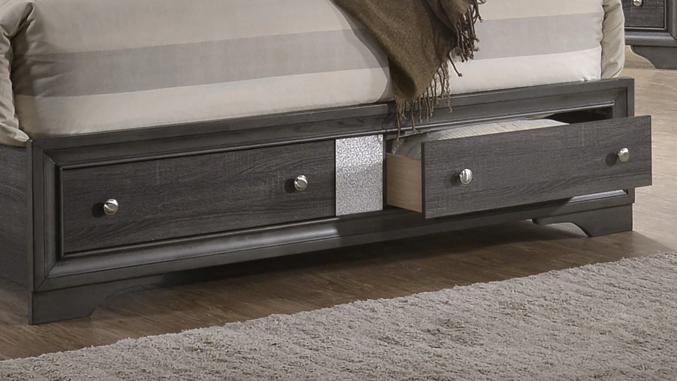 Traditional Queen 5 PC Storage Bedroom Set in Gray Wood - Image 9