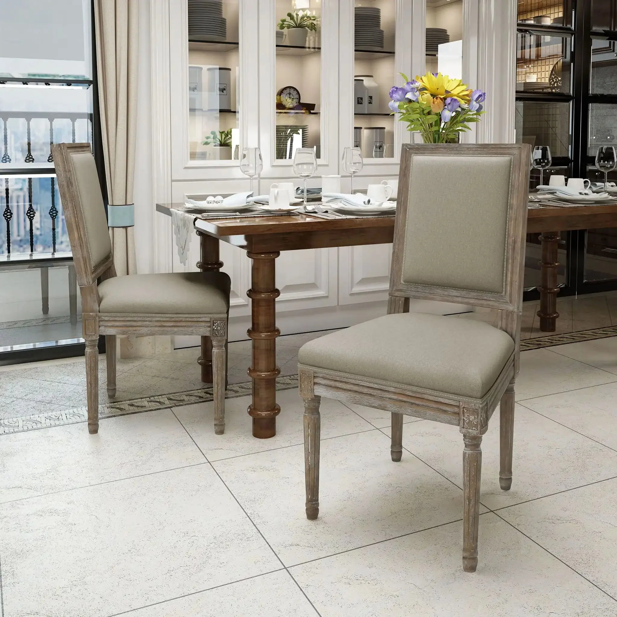 Traditional Style Dining Chair Set With Fabric Upholstery - Image 4