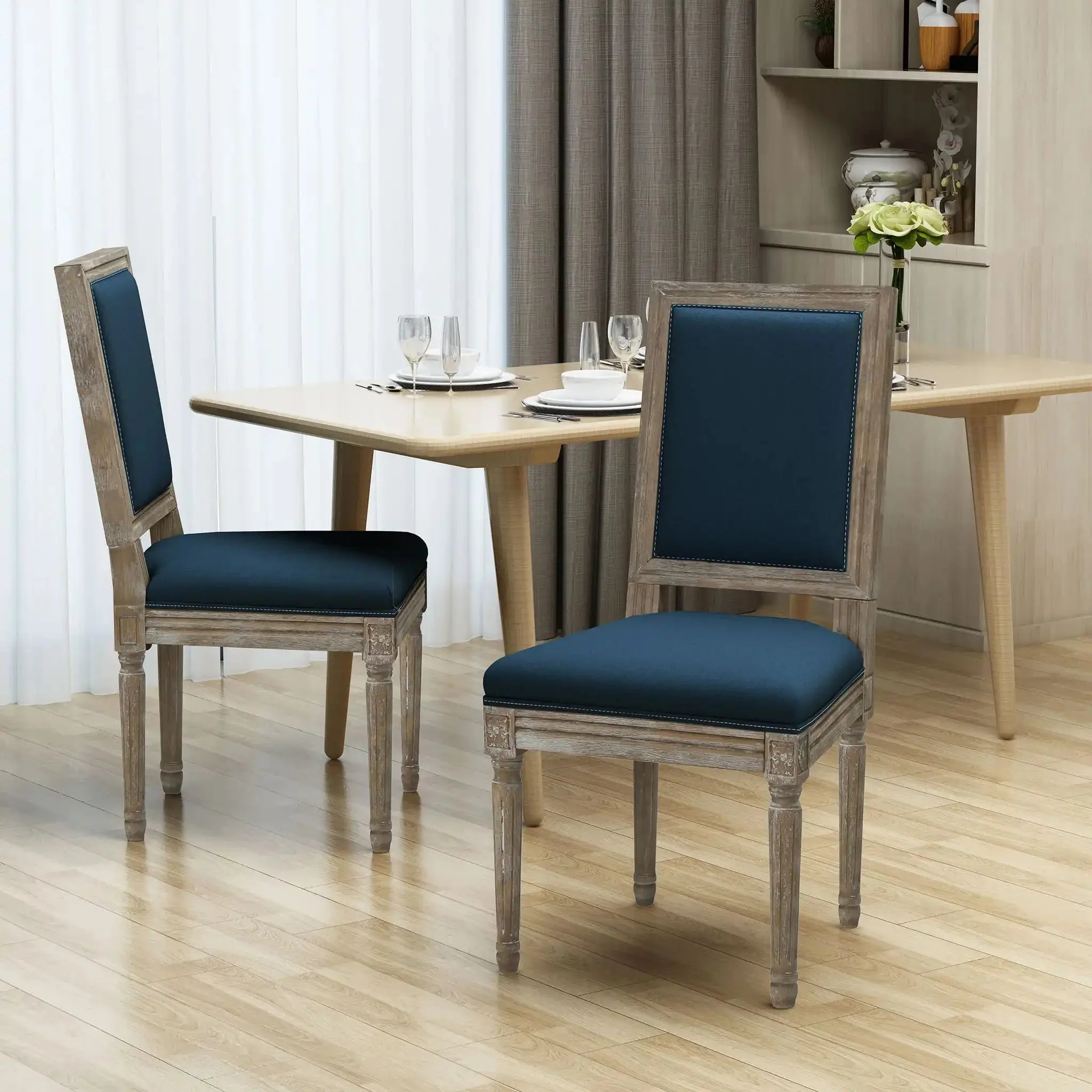 Traditional Style Dining Chair Set With Fabric Upholstery - Image 5