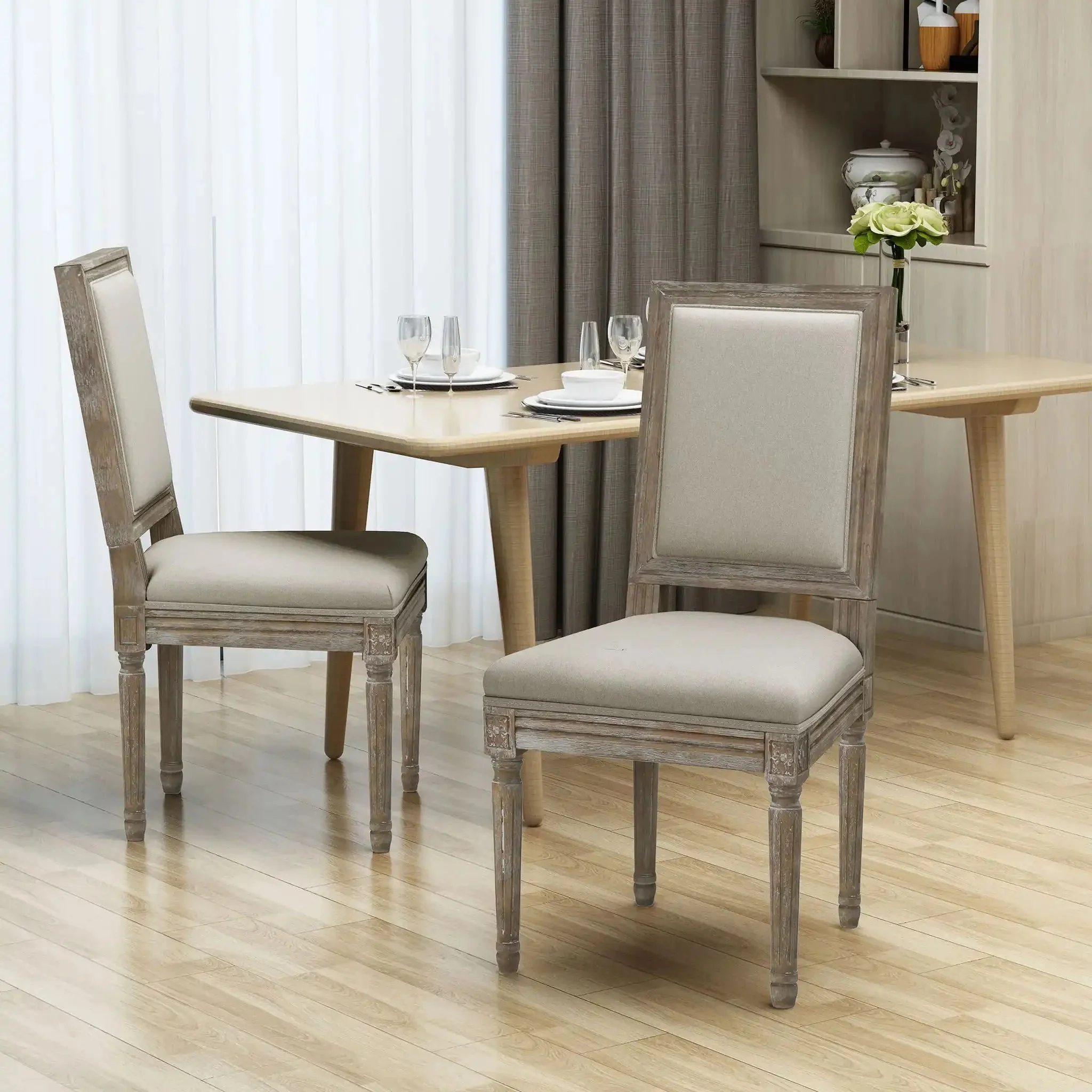Traditional Style Dining Chair Set With Fabric Upholstery - Image 6