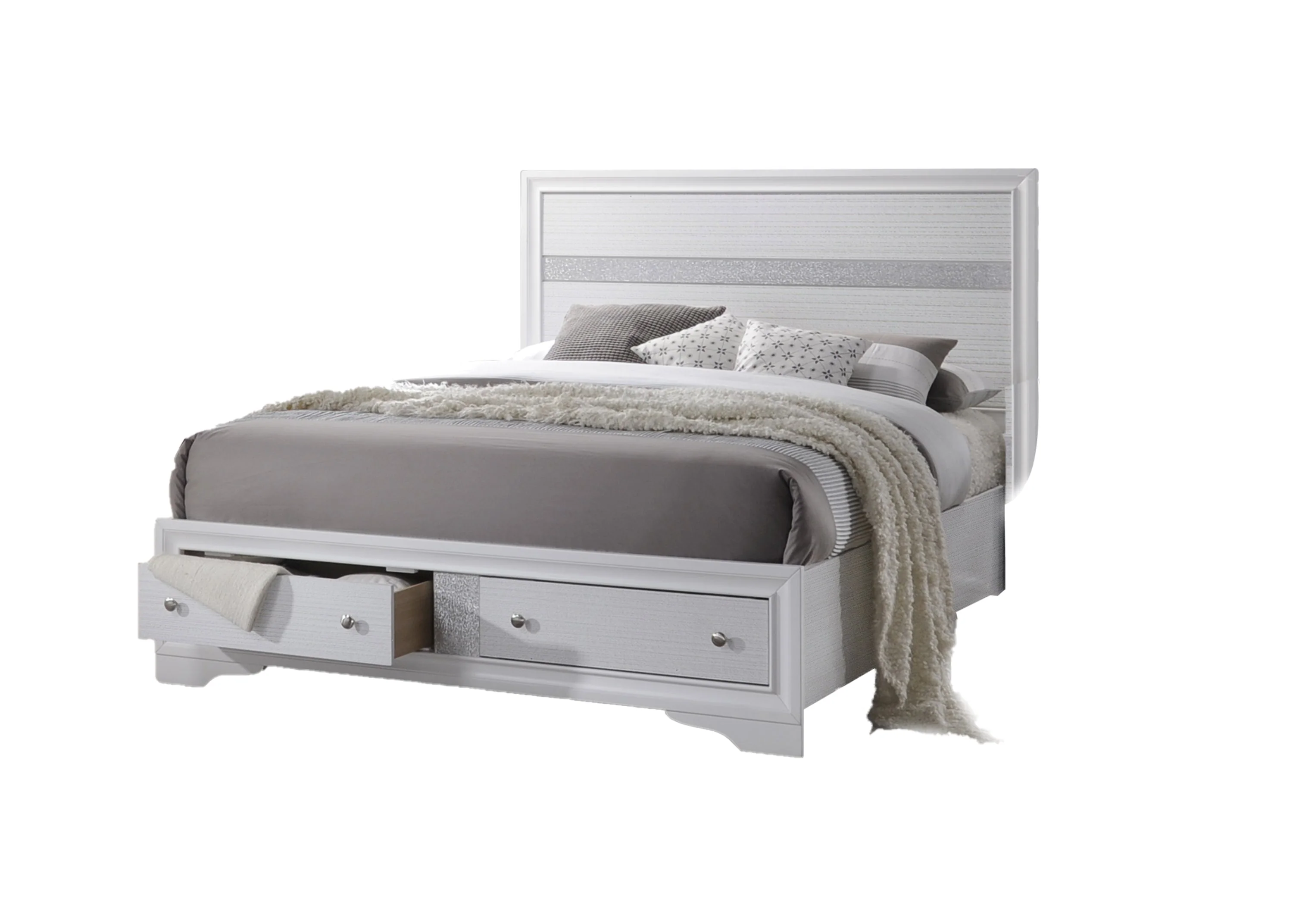 Traditional Style Queen 4 Pc Storage Bedroom Set Made with Wood in White - Image 2