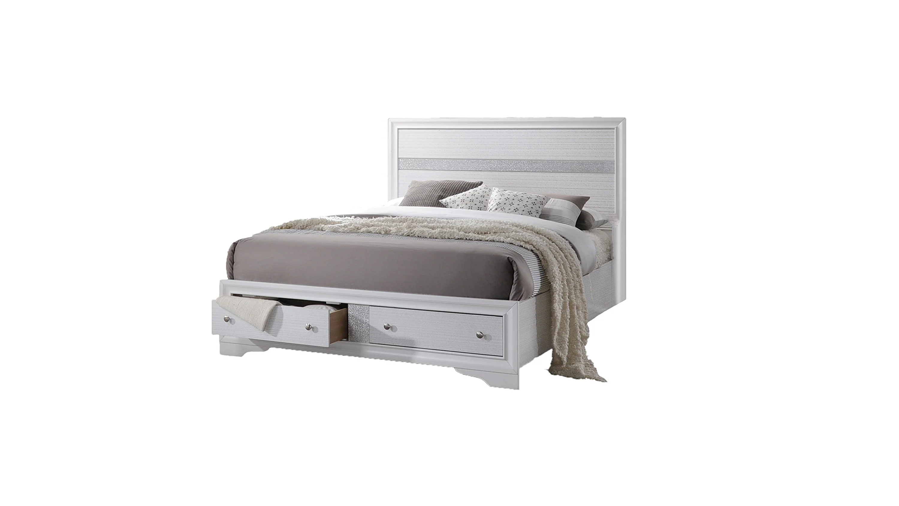 Traditional Style Queen 4 Pc Storage Bedroom Set Made with Wood in White - Image 3