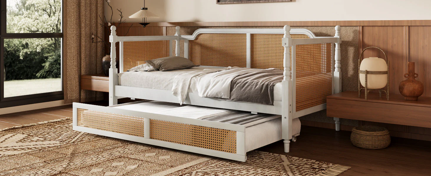 Traditional Style Rattan Twin Size Daybed with Twin Trundle - Image 10