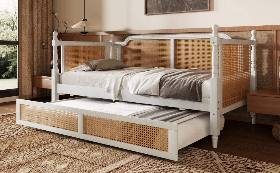 Traditional Style Rattan Twin Size Daybed with Twin Trundle - Image 11