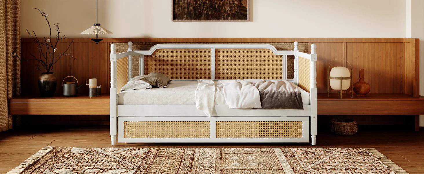 Traditional Style Rattan Twin Size Daybed with Twin Trundle - Image 12