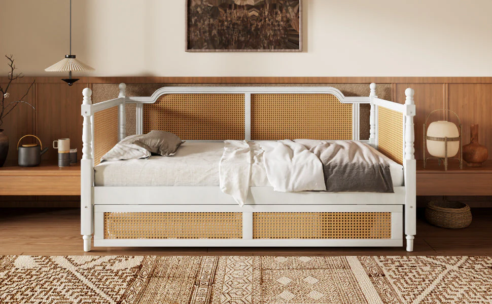 Traditional Style Rattan Twin Size Daybed with Twin Trundle - Image 13