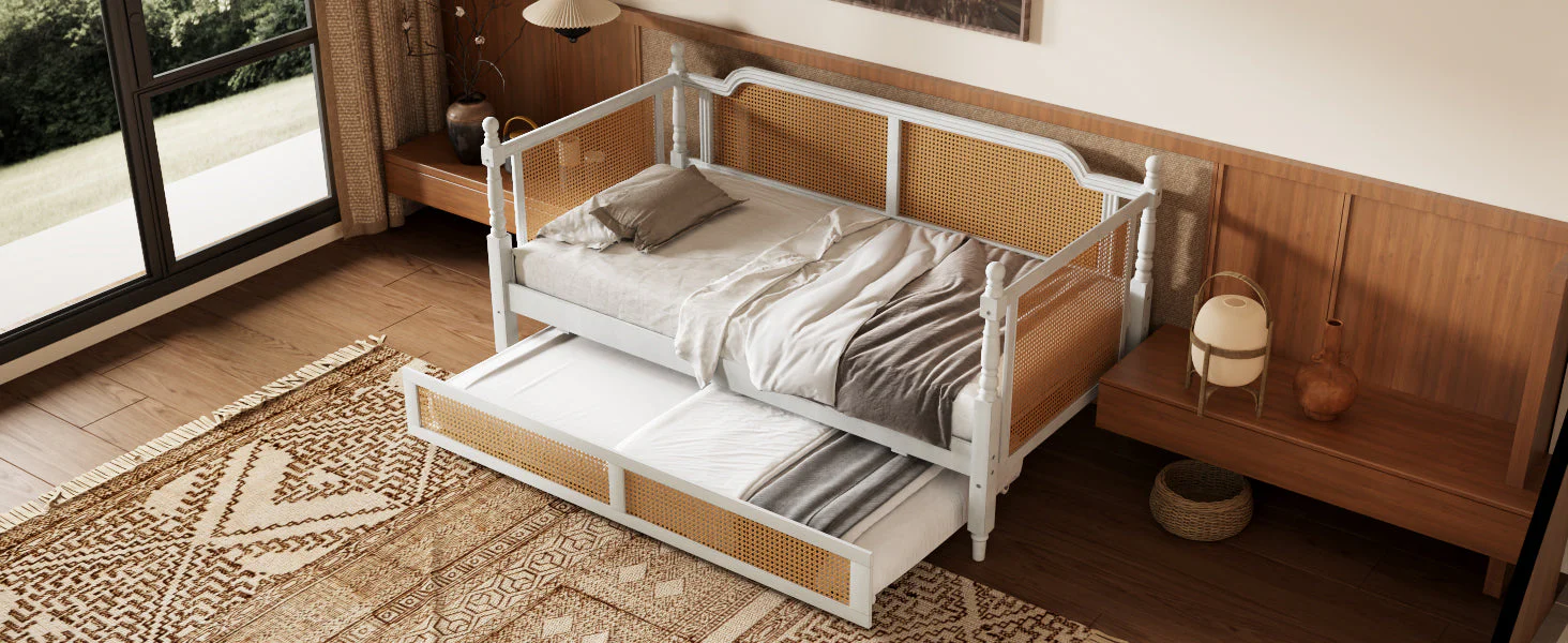 Traditional Style Rattan Twin Size Daybed with Twin Trundle - Image 14