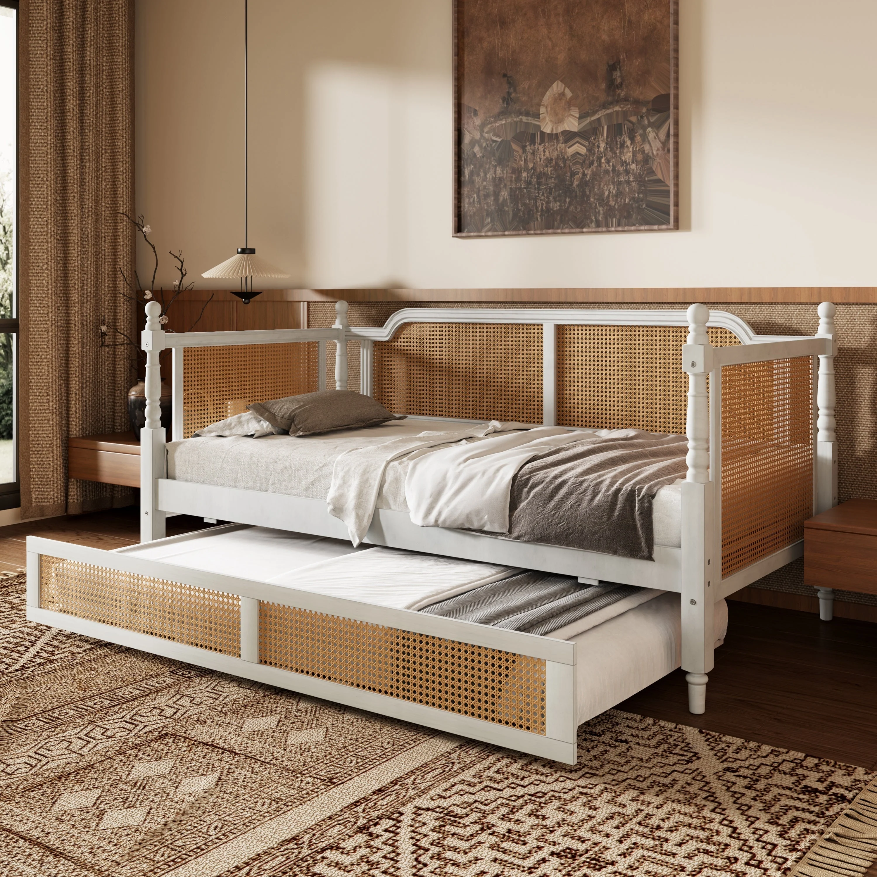 Traditional Style Rattan Twin Size Daybed with Twin Trundle - Image 4