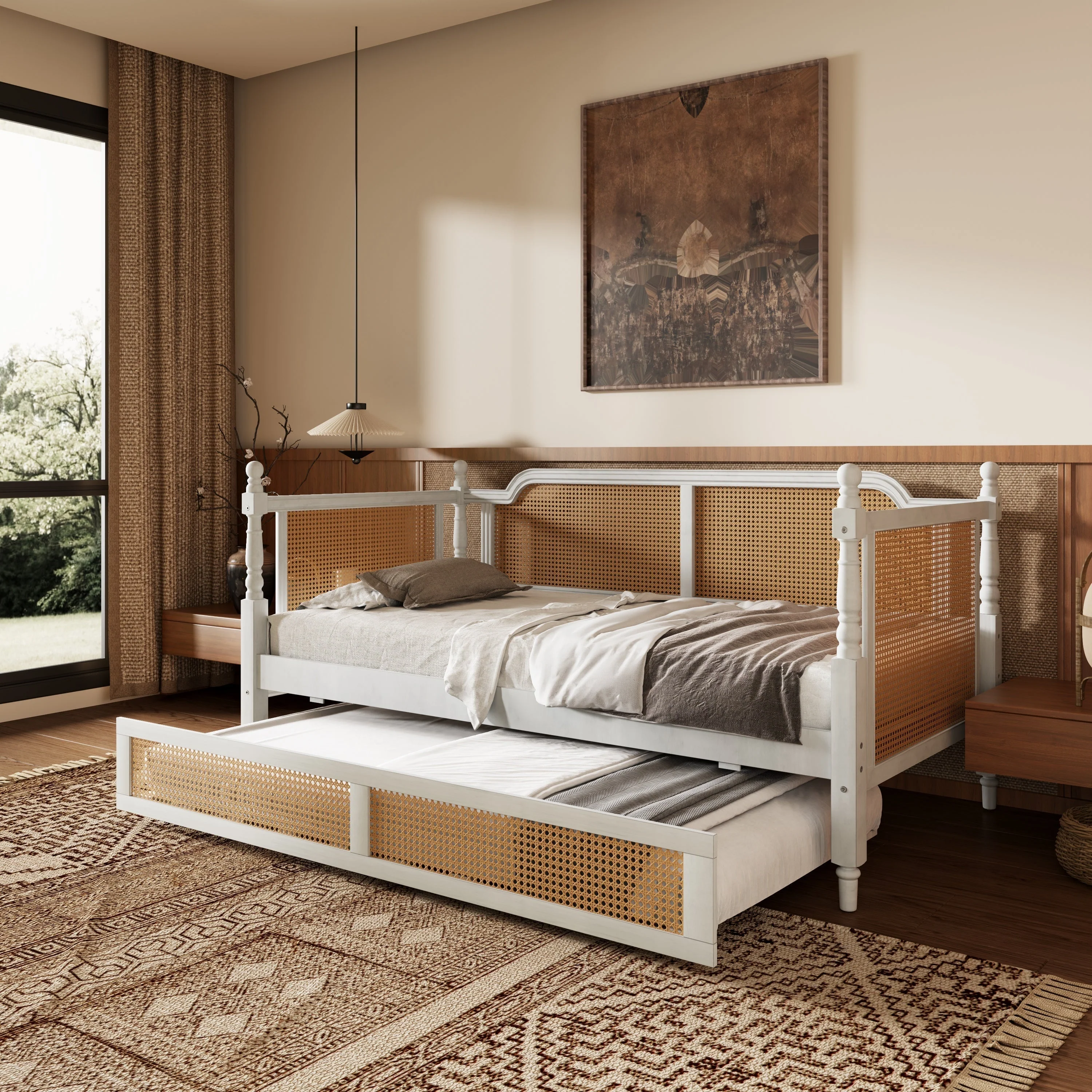 Traditional Style Rattan Twin Size Daybed with Twin Trundle - Image 6