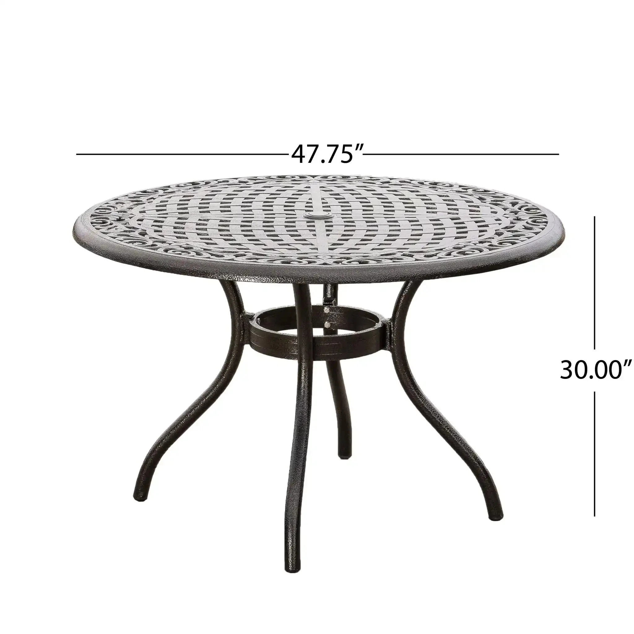 Tranquilius - Outdoor Round Dining Table With Lattice Tabletop, Umbrella Hole And Curved Legs - Image 4