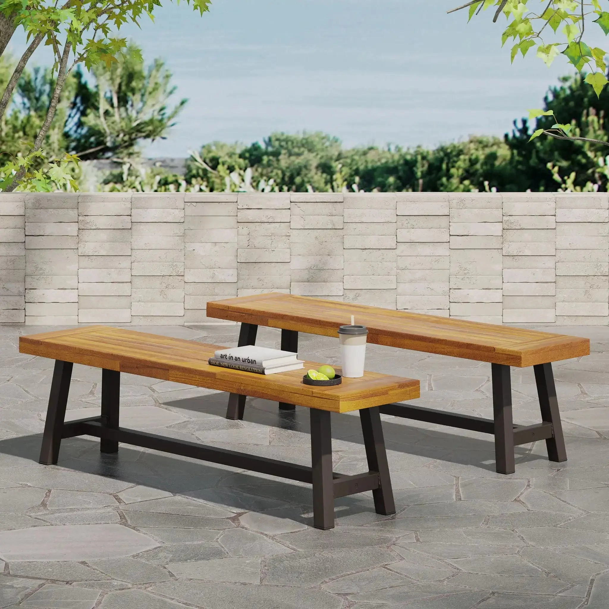 Tranquilizer - Outdoor Acacia Wood Bench With Slat Panel Design - Image 10