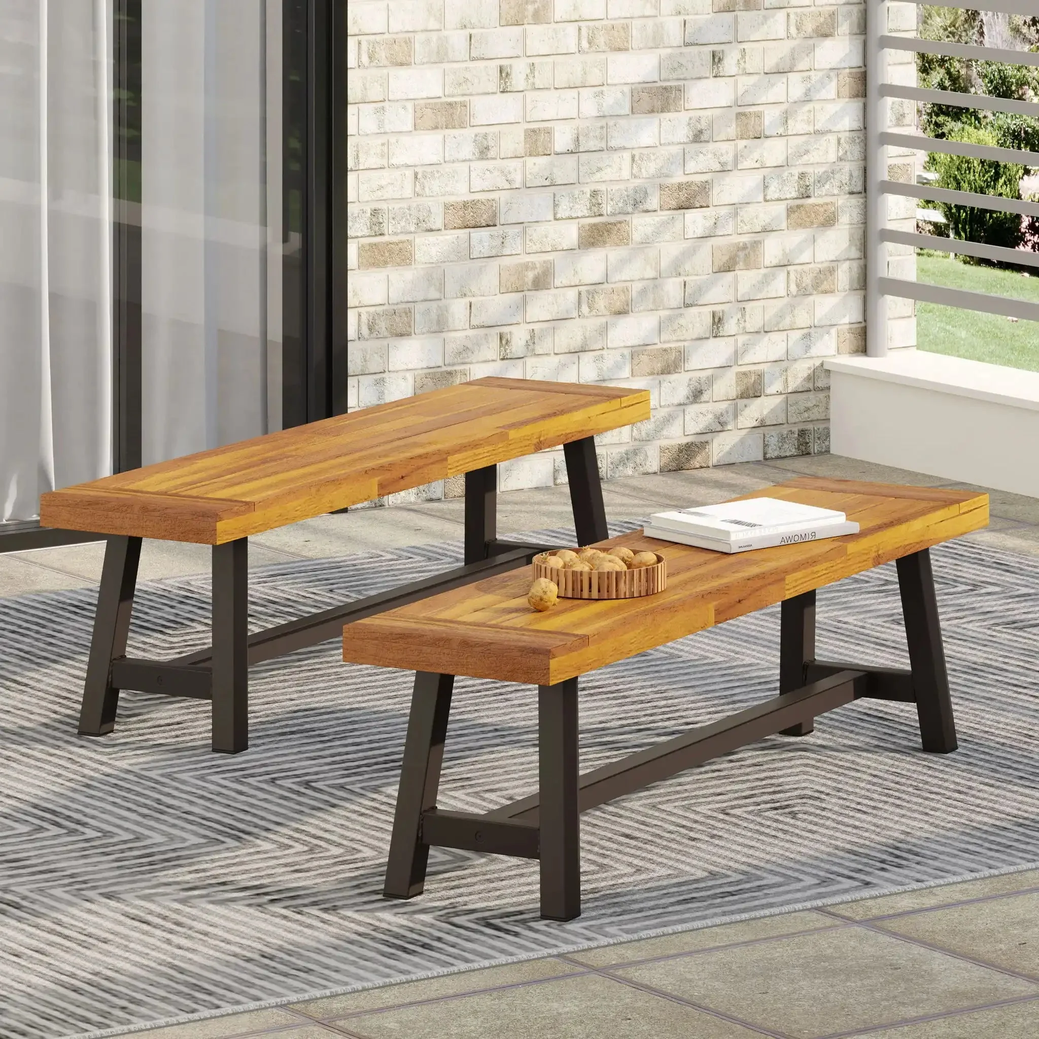 Tranquilizer - Outdoor Acacia Wood Bench With Slat Panel Design - Image 13