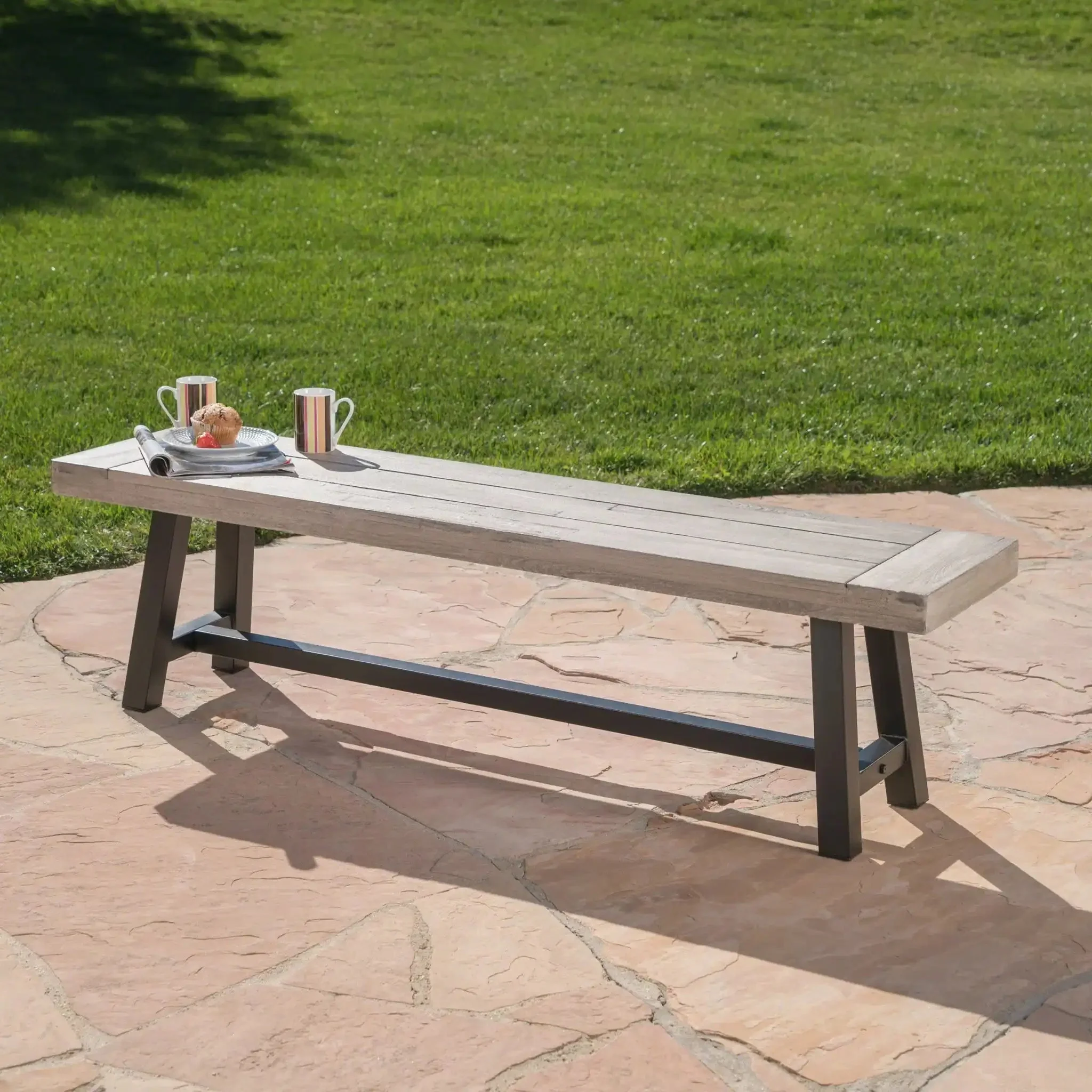 Tranquilizer - Outdoor Acacia Wood Bench With Slat Panel Design - Image 9