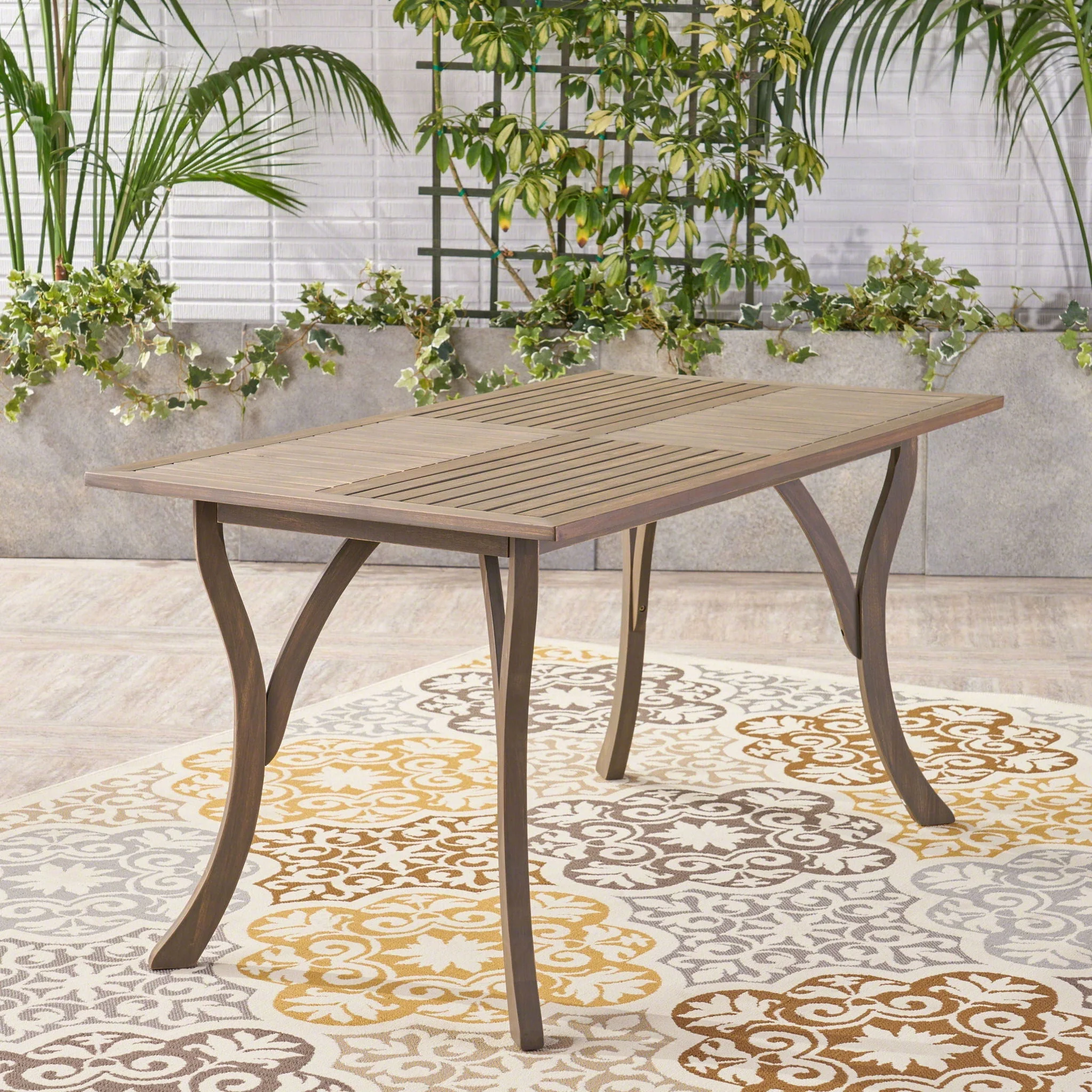 Transitional Acacia Wood Dining Table With Slat Panel Top - Gray - Image 2
