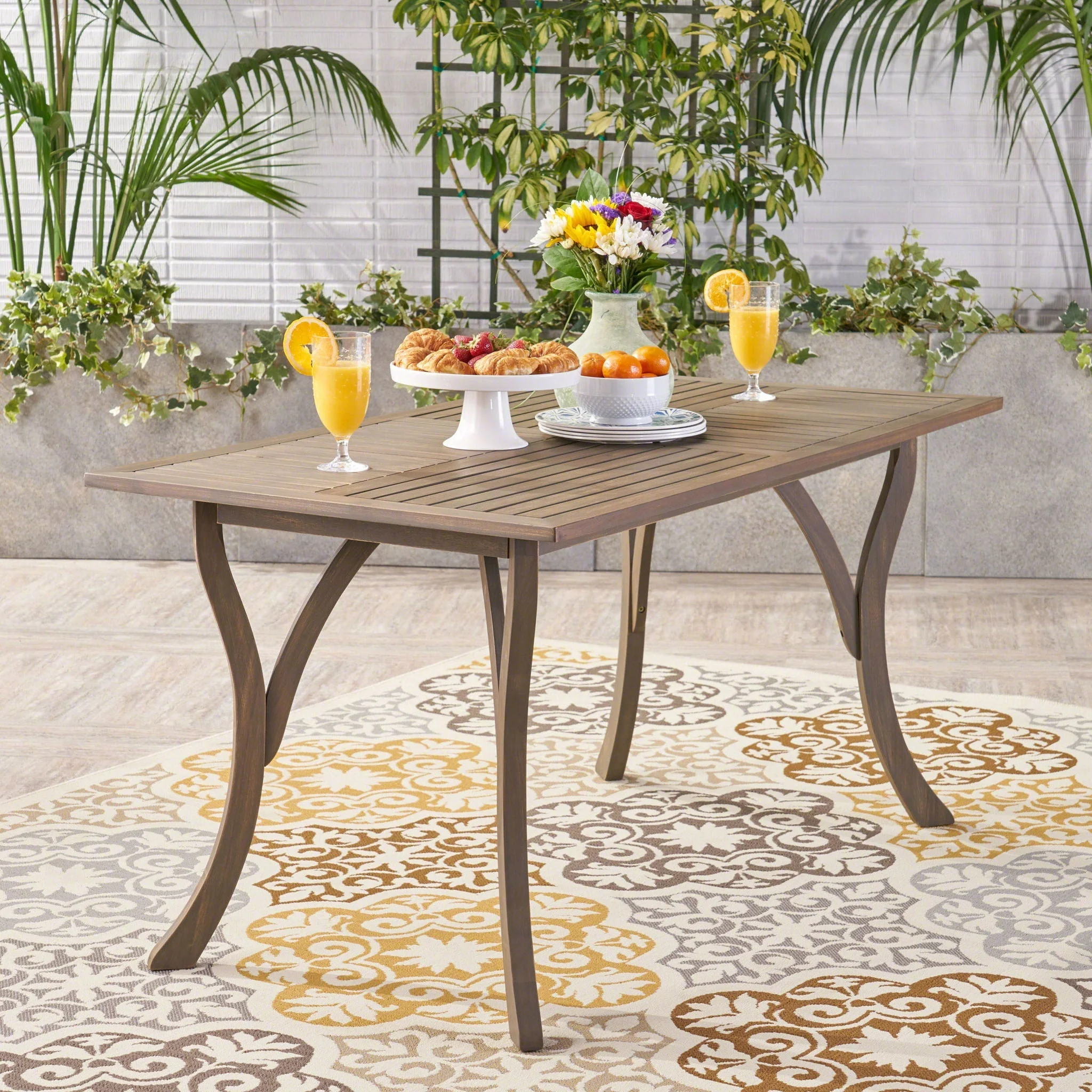 Transitional Acacia Wood Dining Table With Slat Panel Top - Gray - Image 3