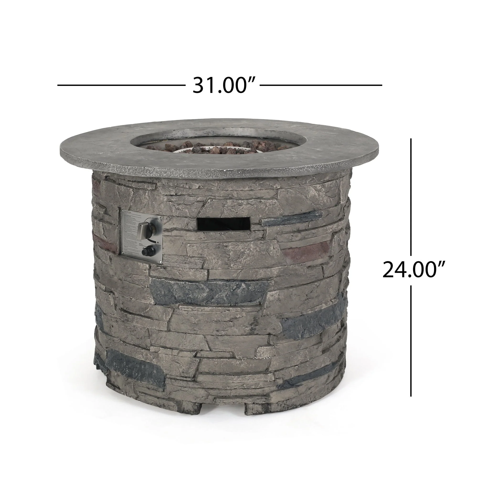 Transitional Outdoor 32" Round Propane Fire Pit Table, Lightweight Concrete Construction - Stone Gray - Image 4