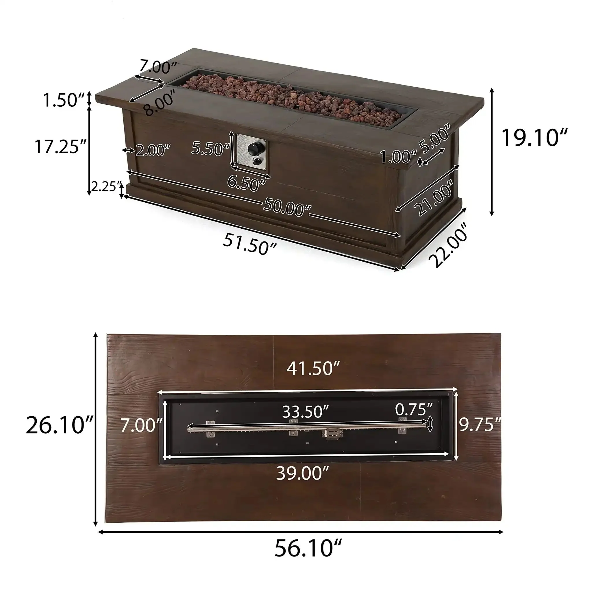 Transitional Rectangular Outdoor Propane Fire Pit with 50,000 BTU - Image 8