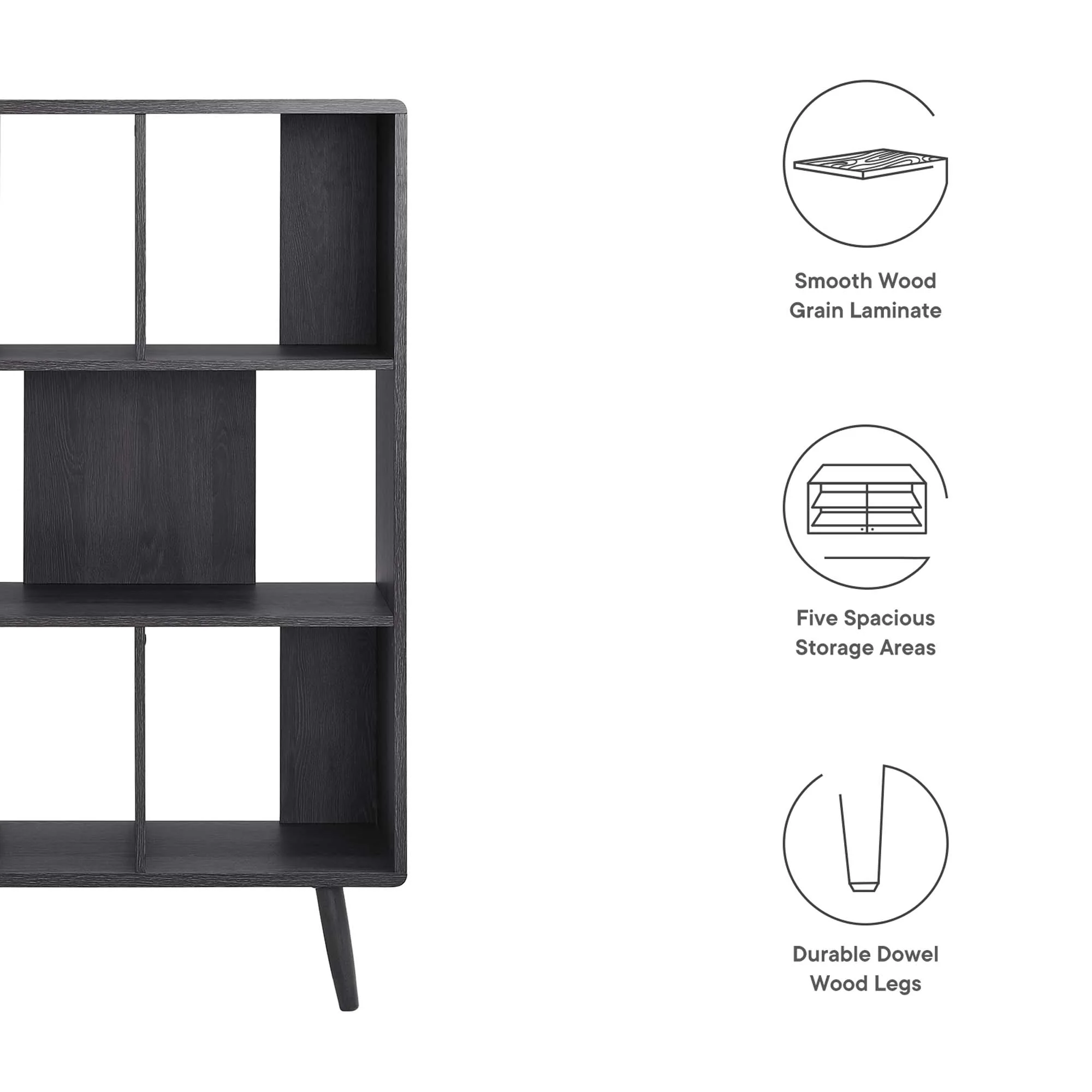 Transmit 5 Shelf Wood Grain Bookcase by Modway - Image 18