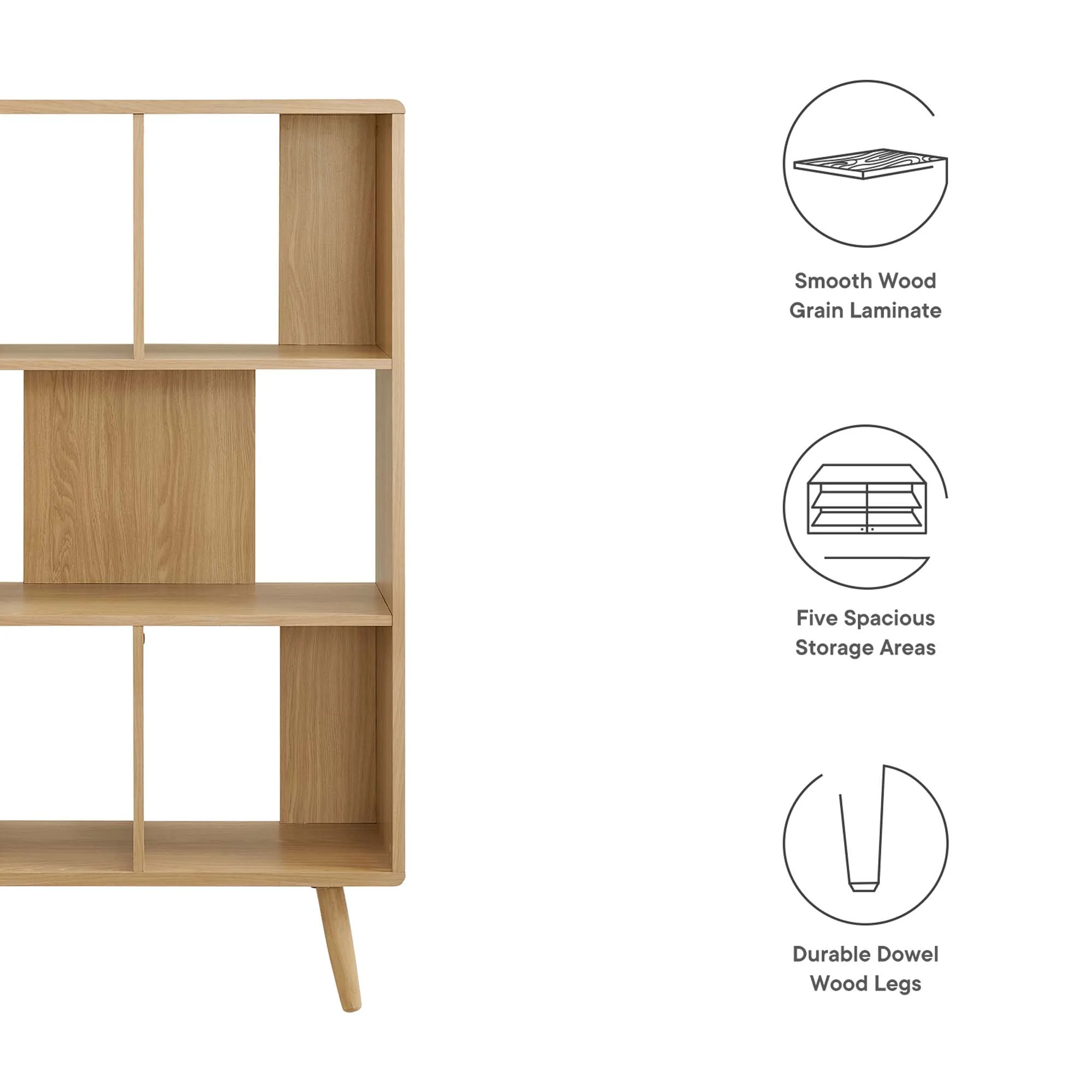 Transmit 5 Shelf Wood Grain Bookcase by Modway - Image 2