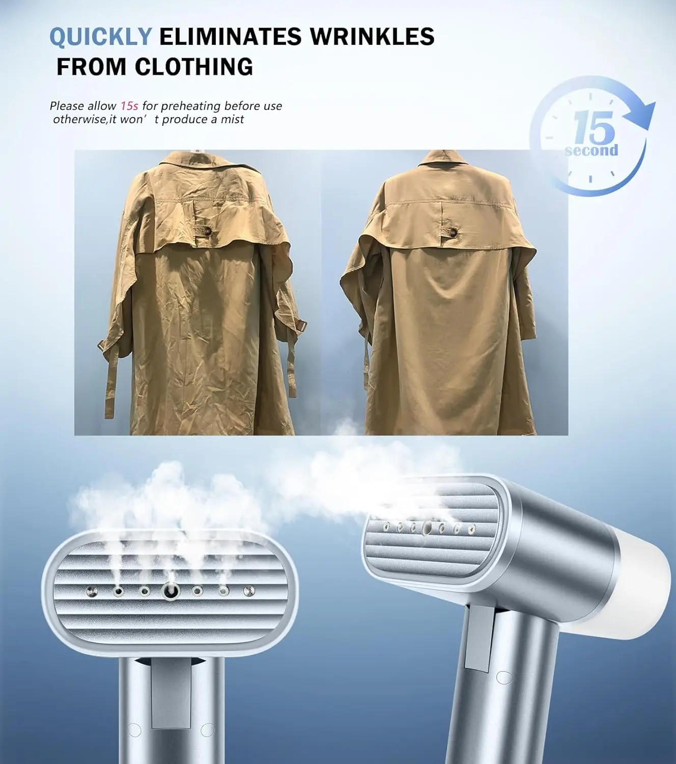 Travel Foldable Garment Steamer 900W Fast Heat Portable Iron for Clothes - Image 6
