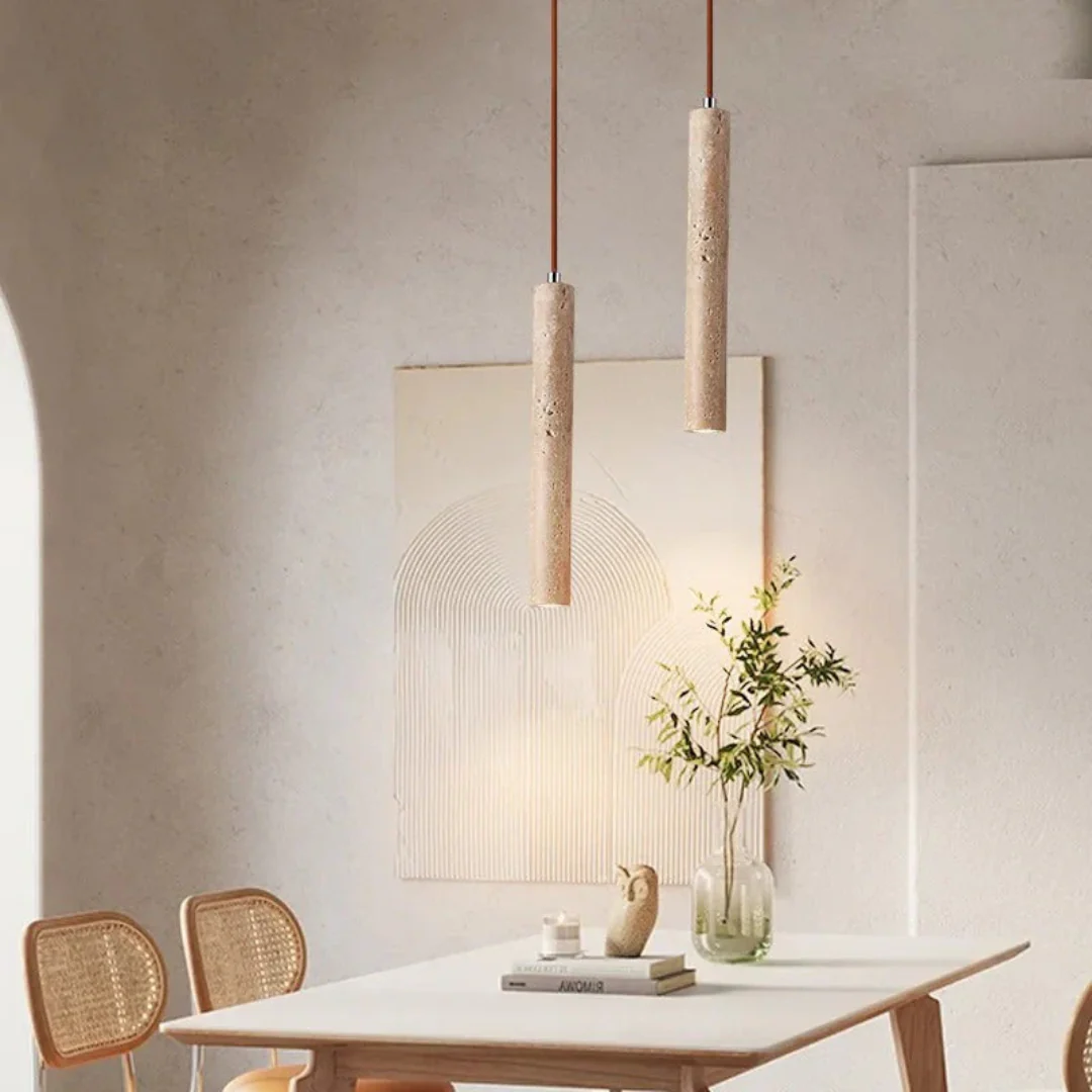 Travertine LED Pendant Light 28cm Minimalist Wabi Sabi Ceiling Lamp - Image 2