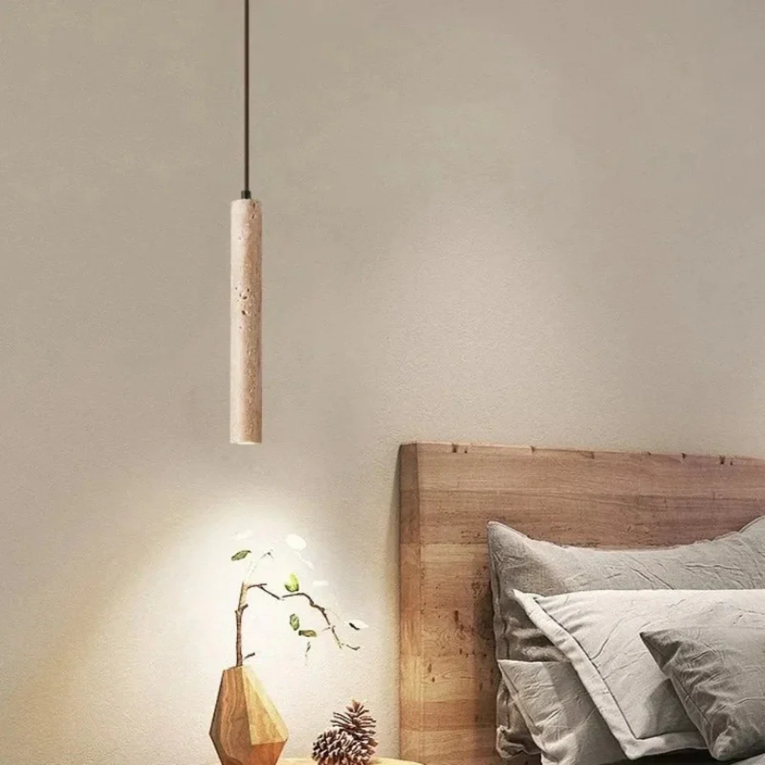Travertine LED Pendant Light 28cm Minimalist Wabi Sabi Ceiling Lamp - Image 8