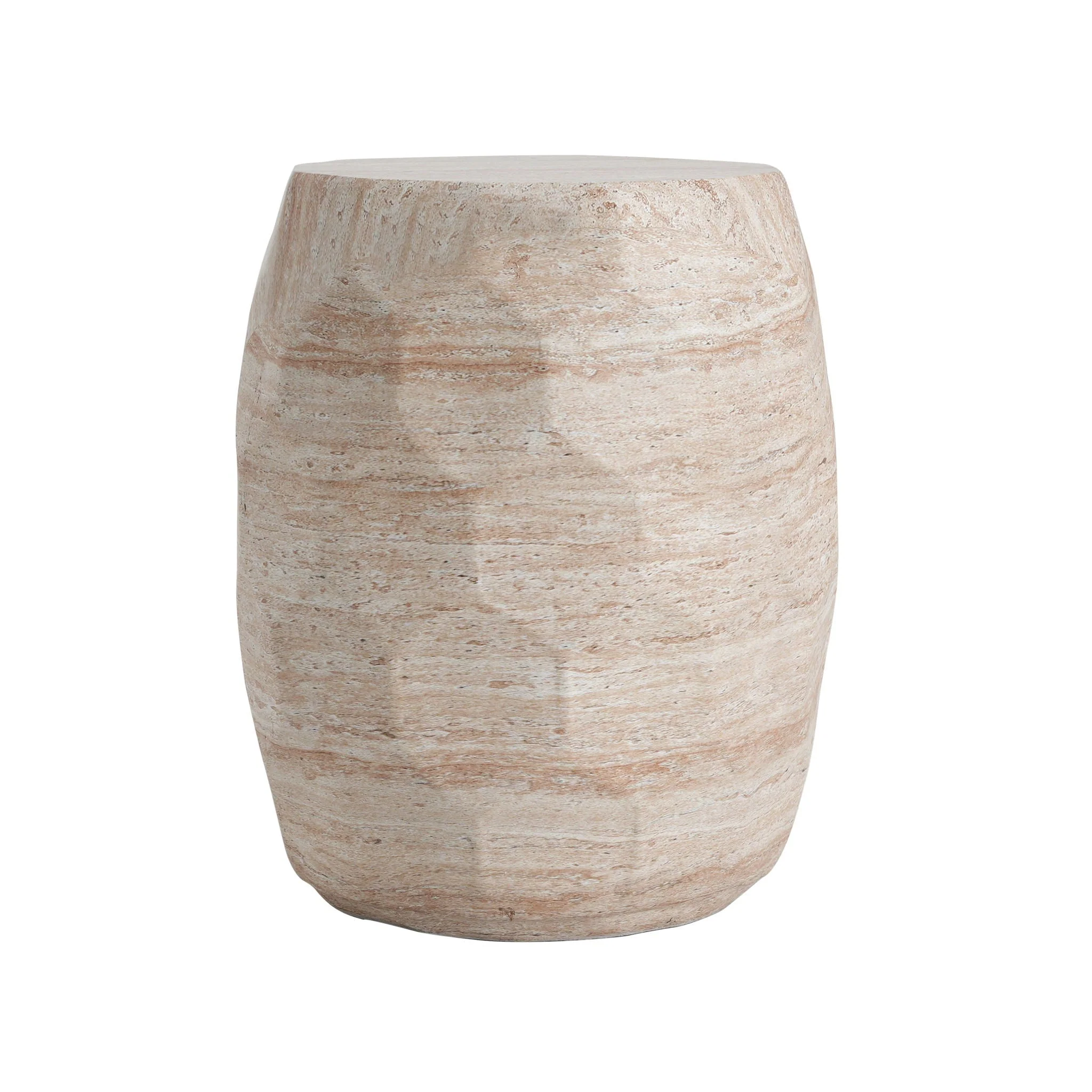 Travertine Lightweight Concrete Side Table For Indoor / Outdoor Use - Beige - Image 2