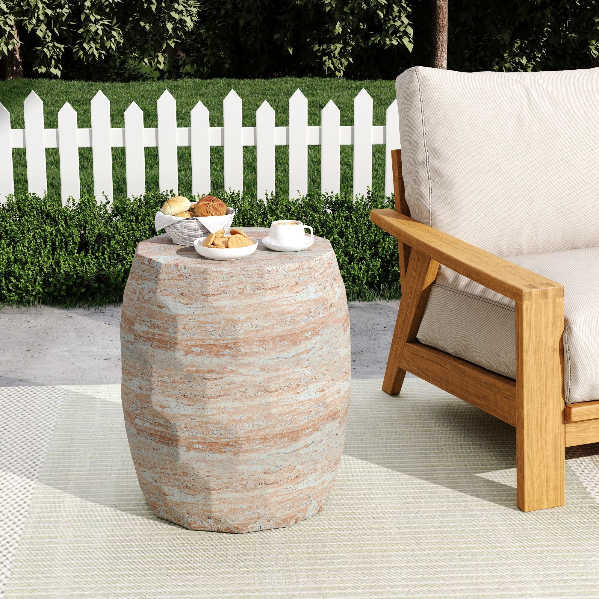 Travertine Lightweight Concrete Side Table For Indoor / Outdoor Use - Beige - Image 4