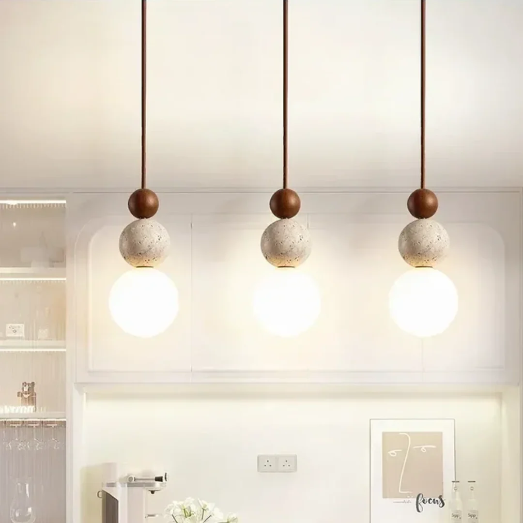 Travertine Wood Pendant Light G9 Modern Natural Ceiling Lamp 23cm - Image 2