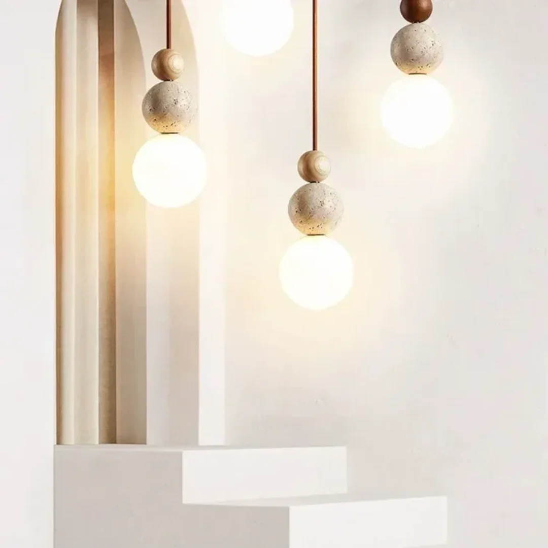 Travertine Wood Pendant Light G9 Modern Natural Ceiling Lamp 23cm - Image 3