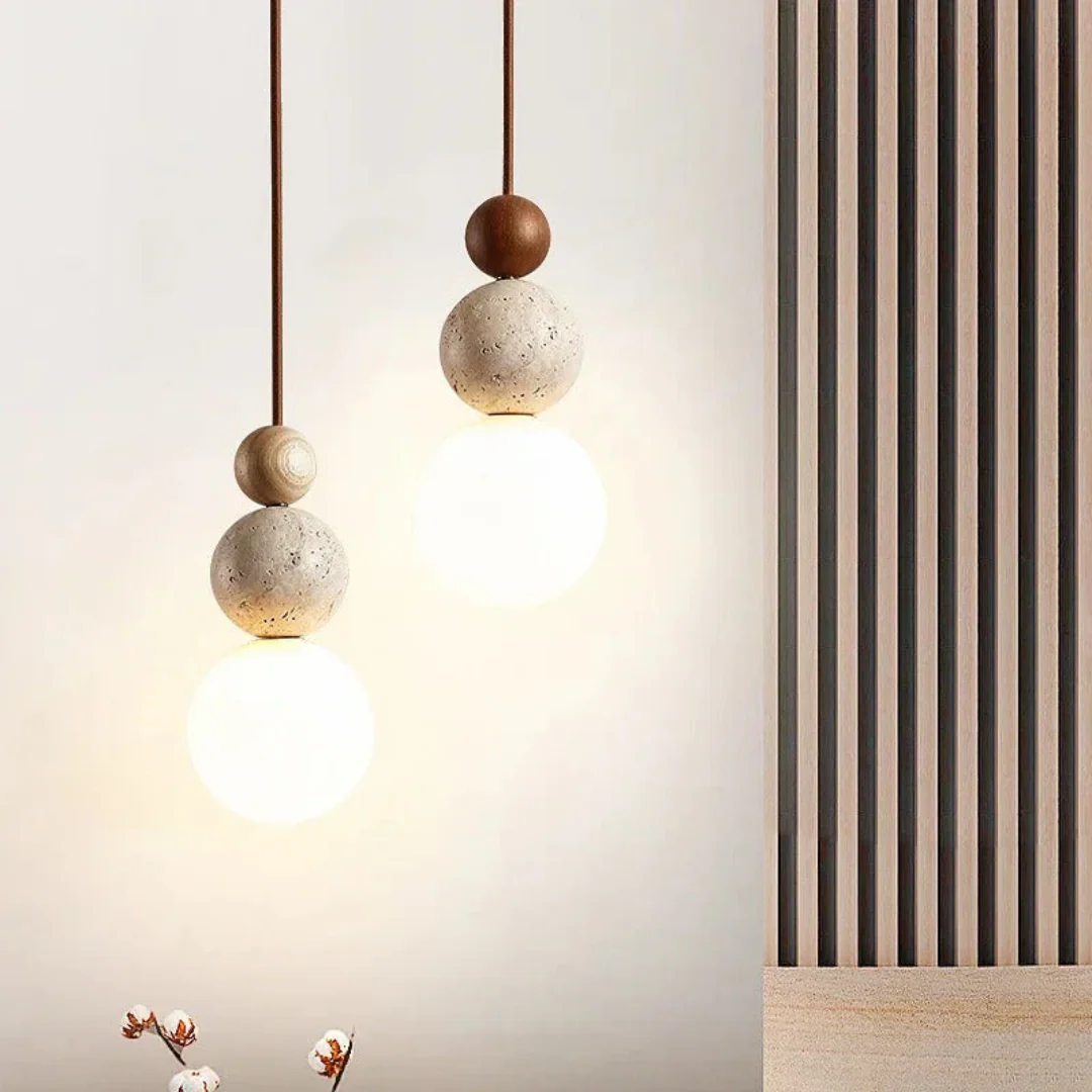 Travertine Wood Pendant Light G9 Modern Natural Ceiling Lamp 23cm - Image 4