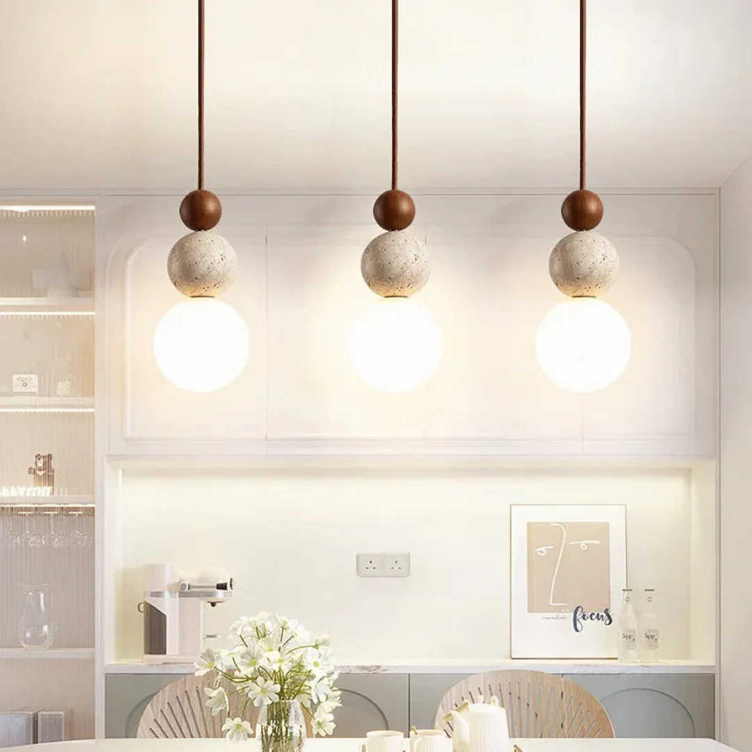 Travertine Wood Pendant Light G9 Modern Natural Ceiling Lamp 23cm - Image 6