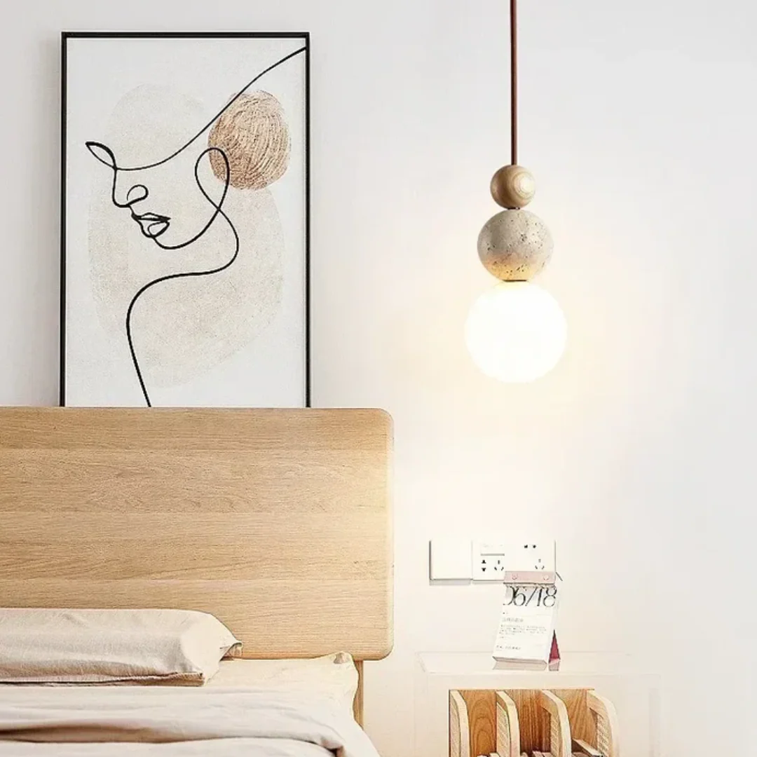 Travertine Wood Pendant Light G9 Modern Natural Ceiling Lamp 23cm - Image 7