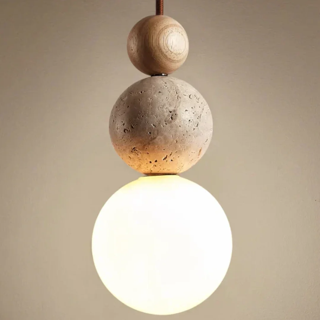 Travertine Wood Pendant Light G9 Modern Natural Ceiling Lamp 23cm - Image 8