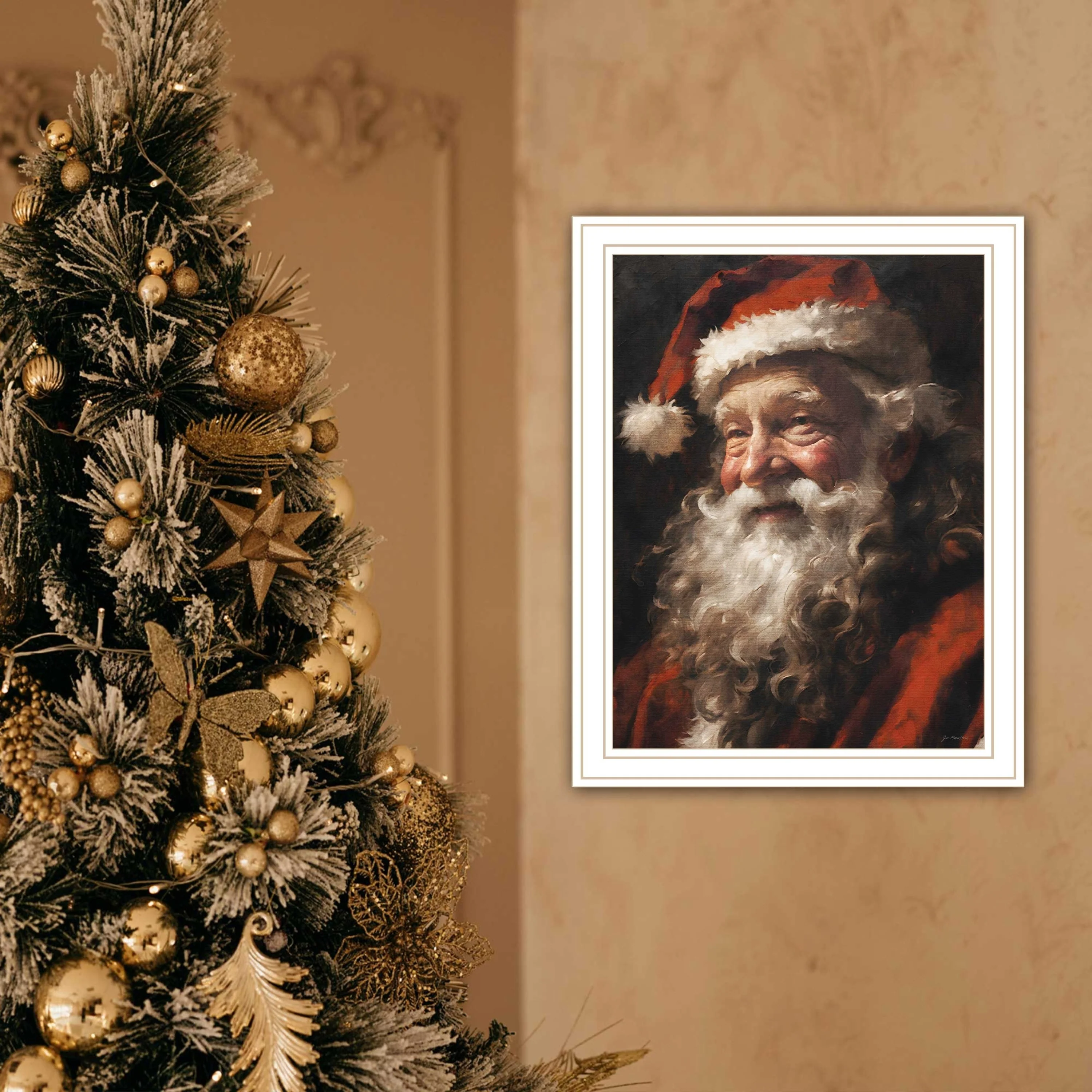 Trendy Decor 4U Papa Noel White Framed Wall Art for Living Room - Image 2