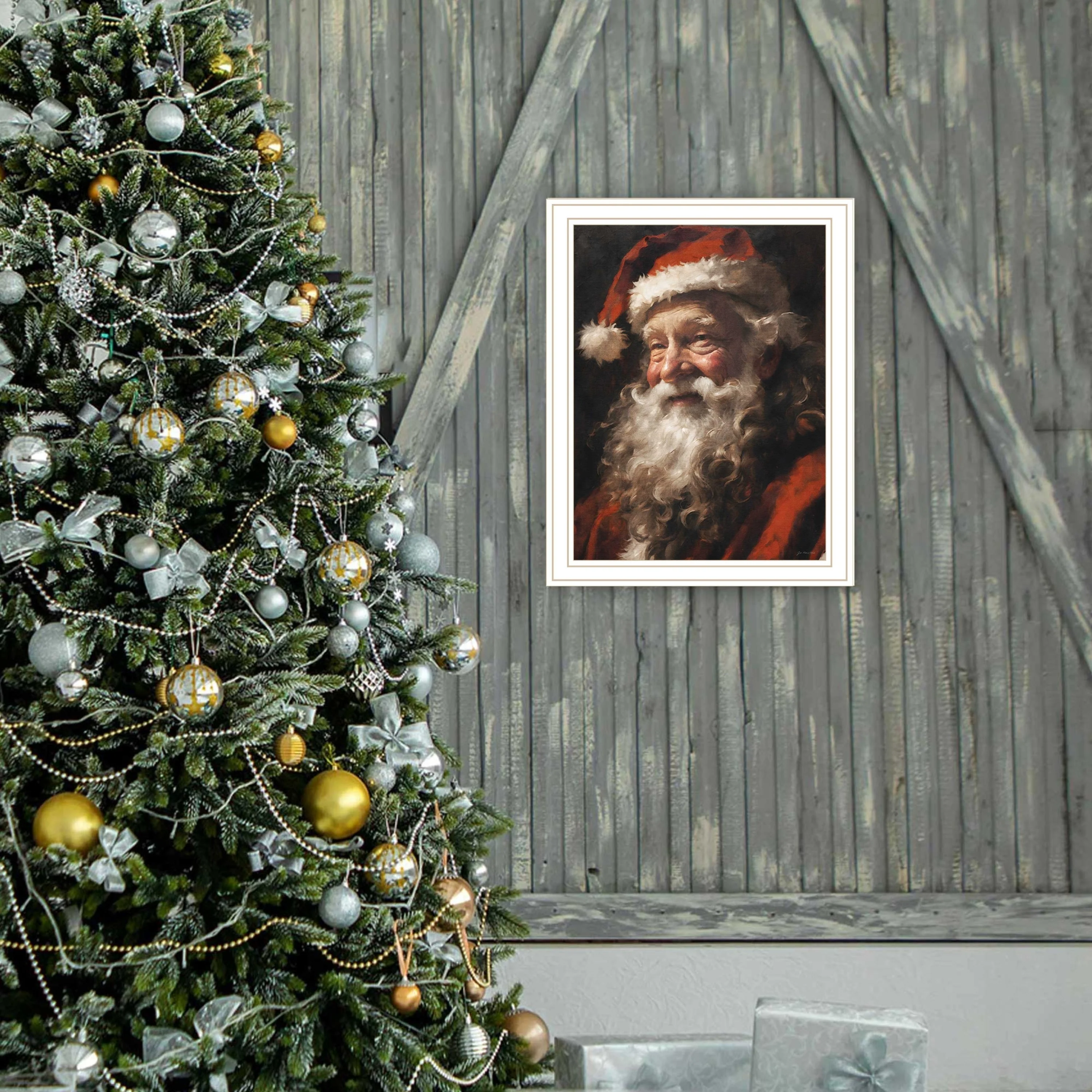 Trendy Decor 4U Papa Noel White Framed Wall Art for Living Room - Image 3